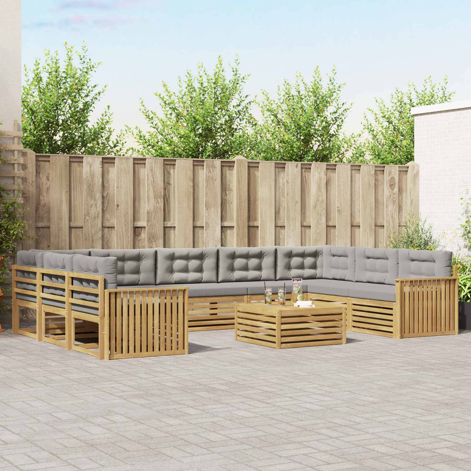 vidaXL Outdoor-Sofagarnitur 10 pcs Weiß und Hellgrau Massivholz Akazie