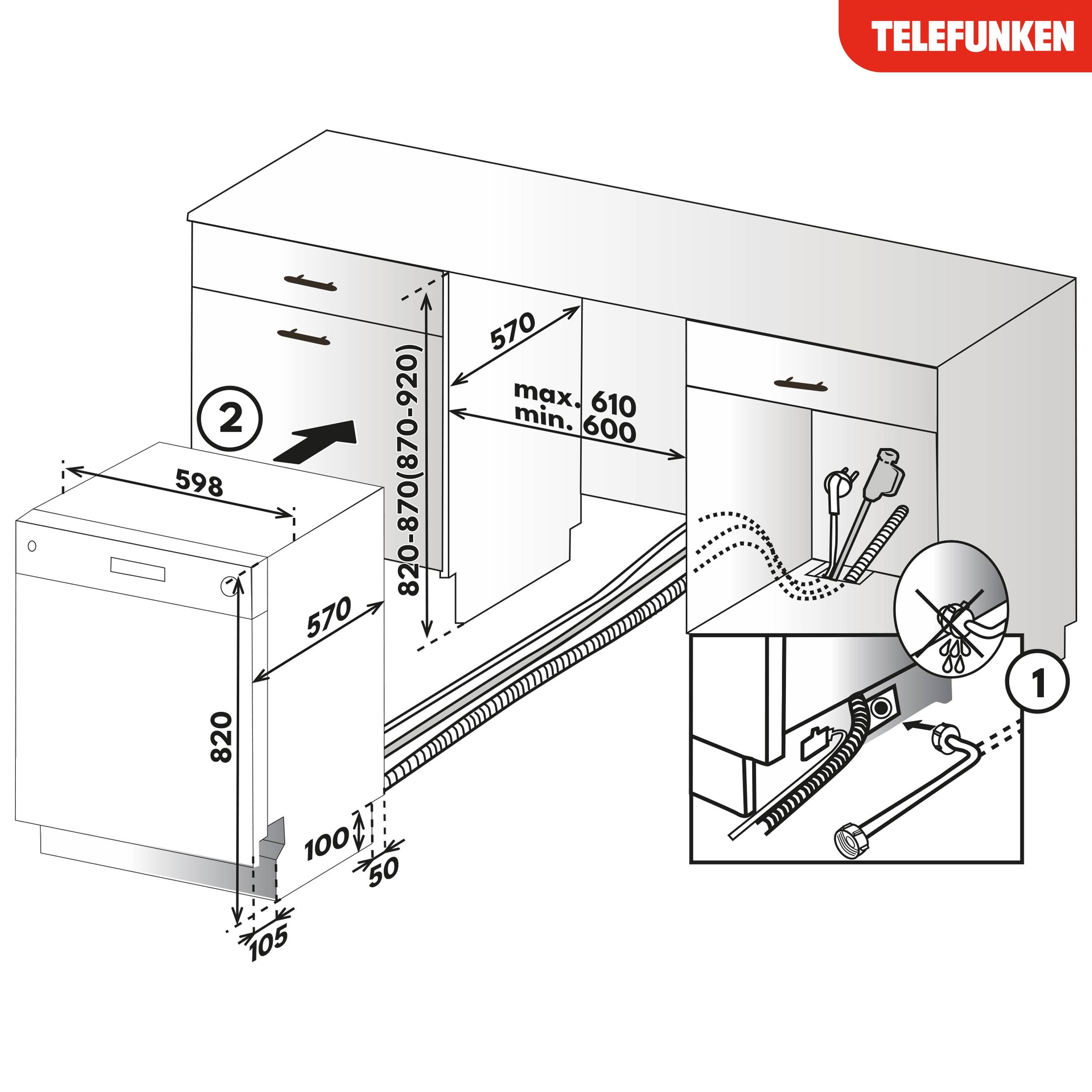 Telefunken GEU6014AI Geschirrspüler Unterbau 60 cm | Spülmaschine | 14 Gedecke | 9 Programme | AquaStop | Auto-Door