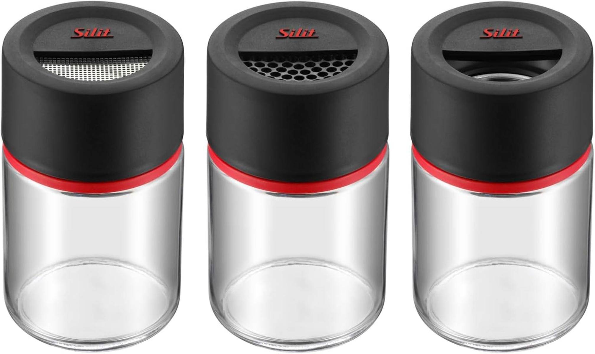 Silit Storio Gewürzstreuer-Set 3-teilig Gewürzglas fein/grob Glas Kunststoff