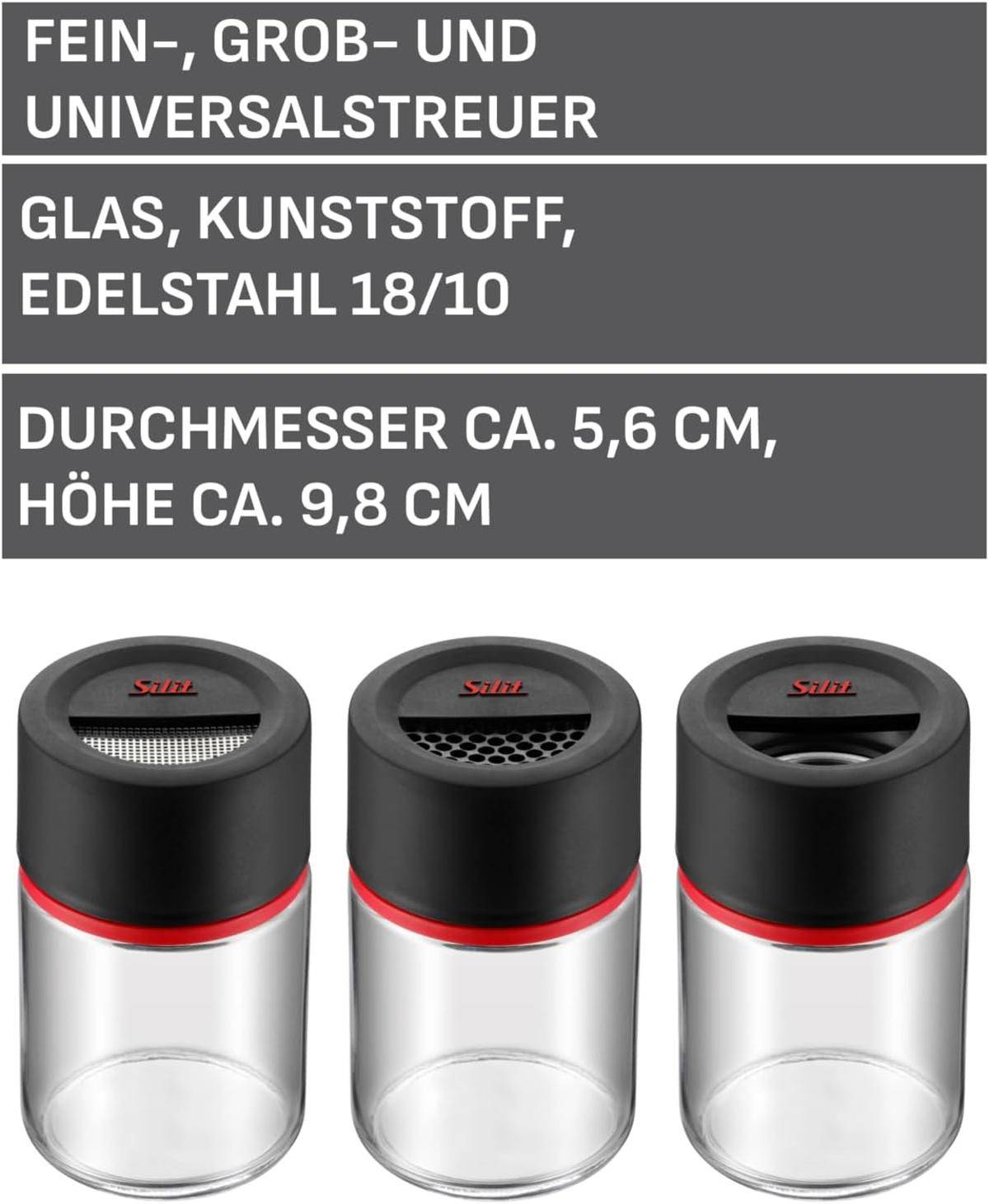 Silit Storio Gewürzstreuer-Set 3-teilig Gewürzglas fein/grob Glas Kunststoff