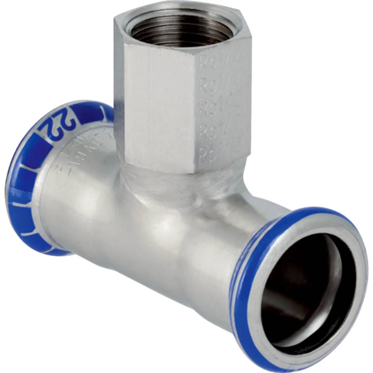 Geberit T-Stück Mapress Edelstahl, Ø42mm x Rp3/4", Innengewinde, Pressmuffen, Edelstahl 1.4401, 4 Stk.