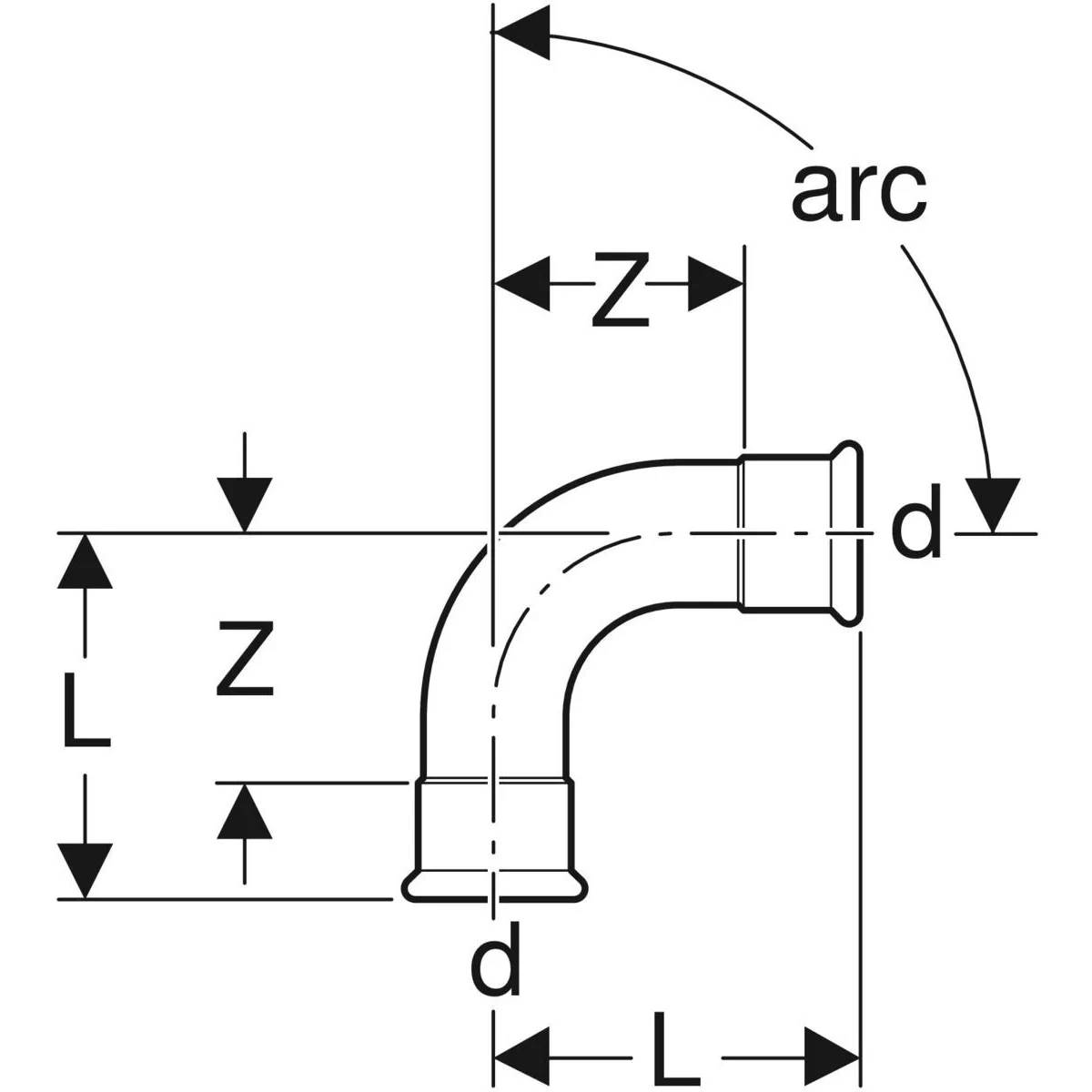 Geberit Pressbogen Mapress Kupfer FKM, 90°, Ø28mm, DN25, Kupfer, blaue Dichtung, 1 Stk.