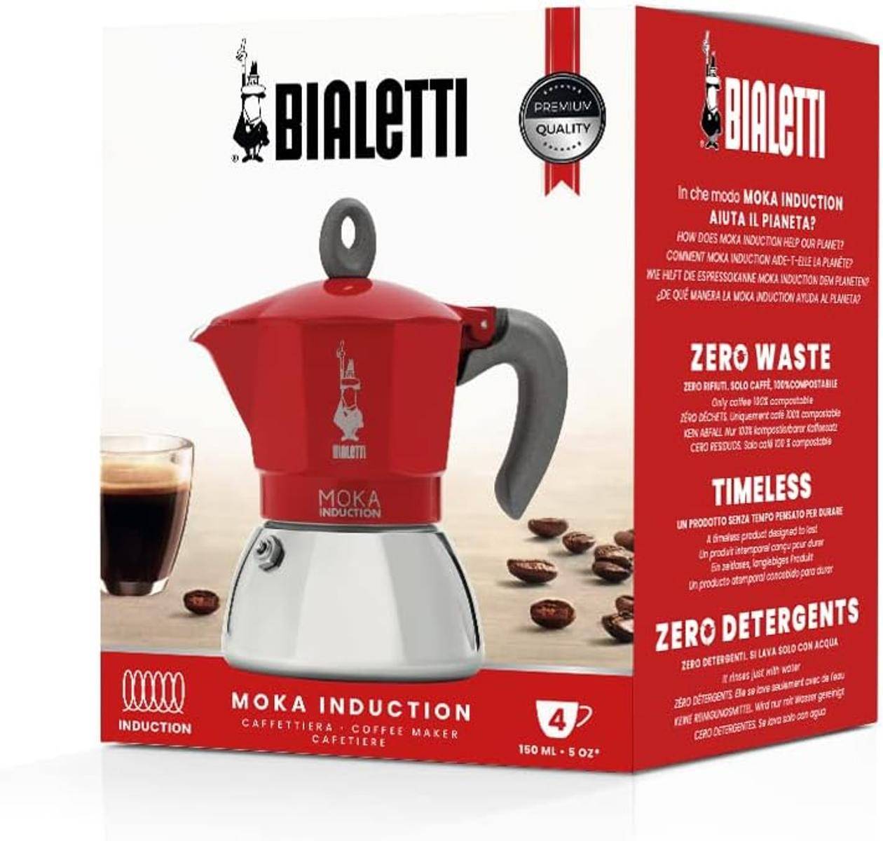 Bialetti New Moka Kaffeemaschine Induktionsgeeignet Aluminium/Stahl 4 Tassen rot