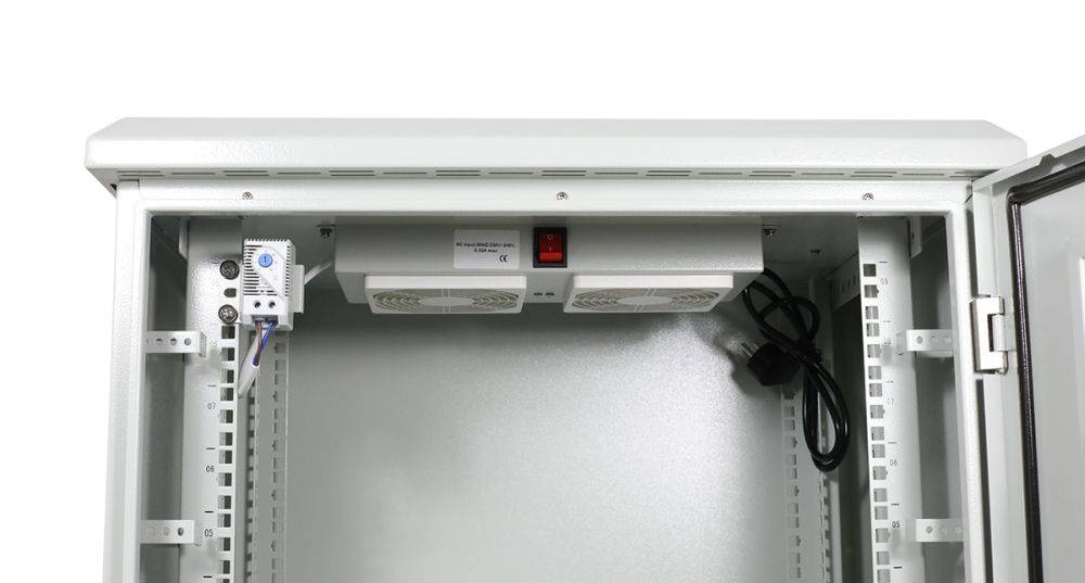 ALLNET 19Wandgehäuse, 6HE, T488mm, Lichtgrau, IP55, SO-Serie, incl. 2-Fach Lüftereinheit