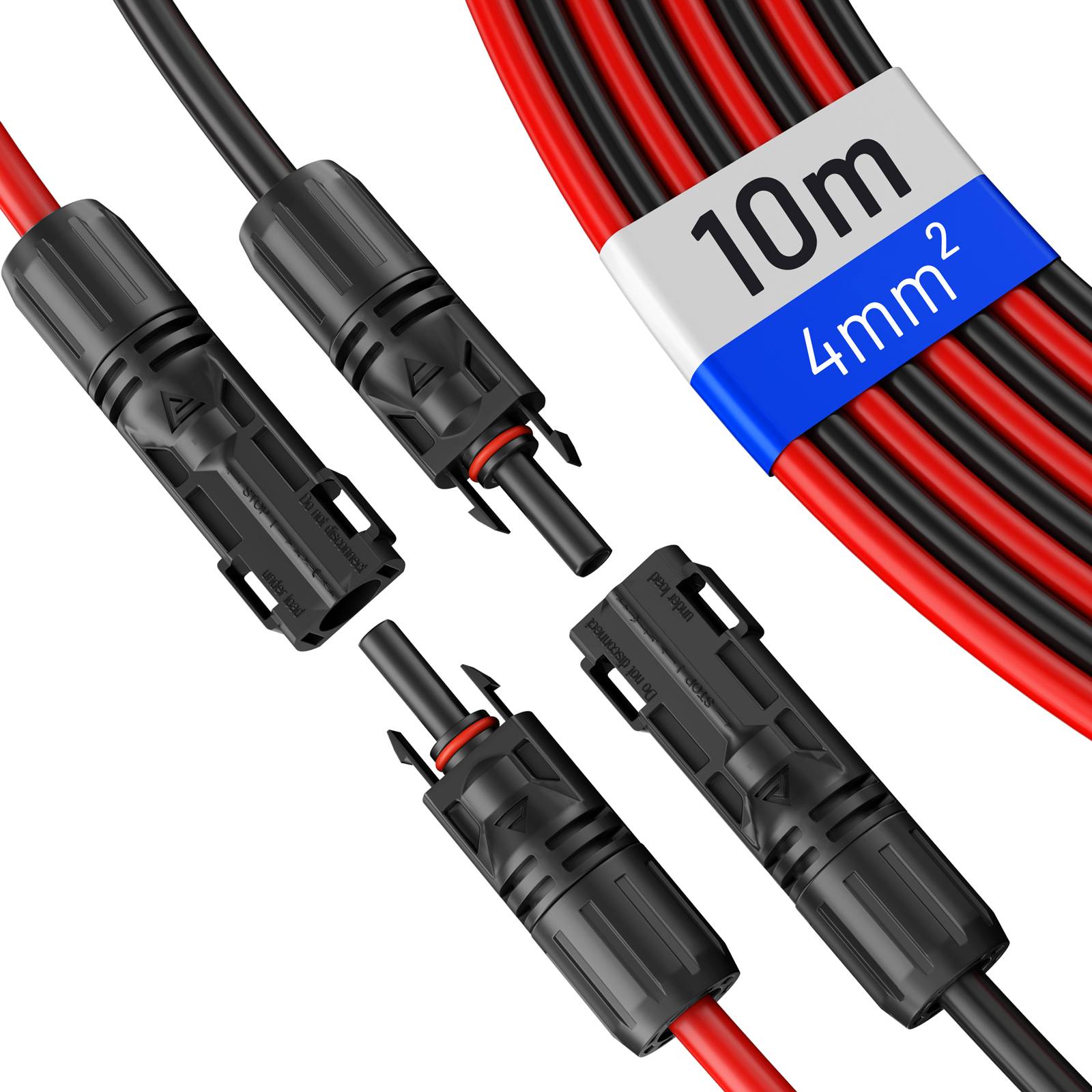 hb-digital 2x 10m Solar Verlängerungskabel 4mm² für PV Anlagen mit 1500V Solarstecker schwarz und rot