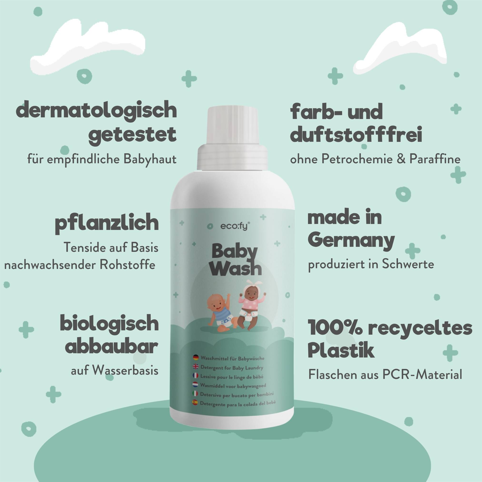 eco:fy Waschmittel für Babywäsche - sensitiv, pflanzenbasiert, ohne Farb- & Duftstoffe
