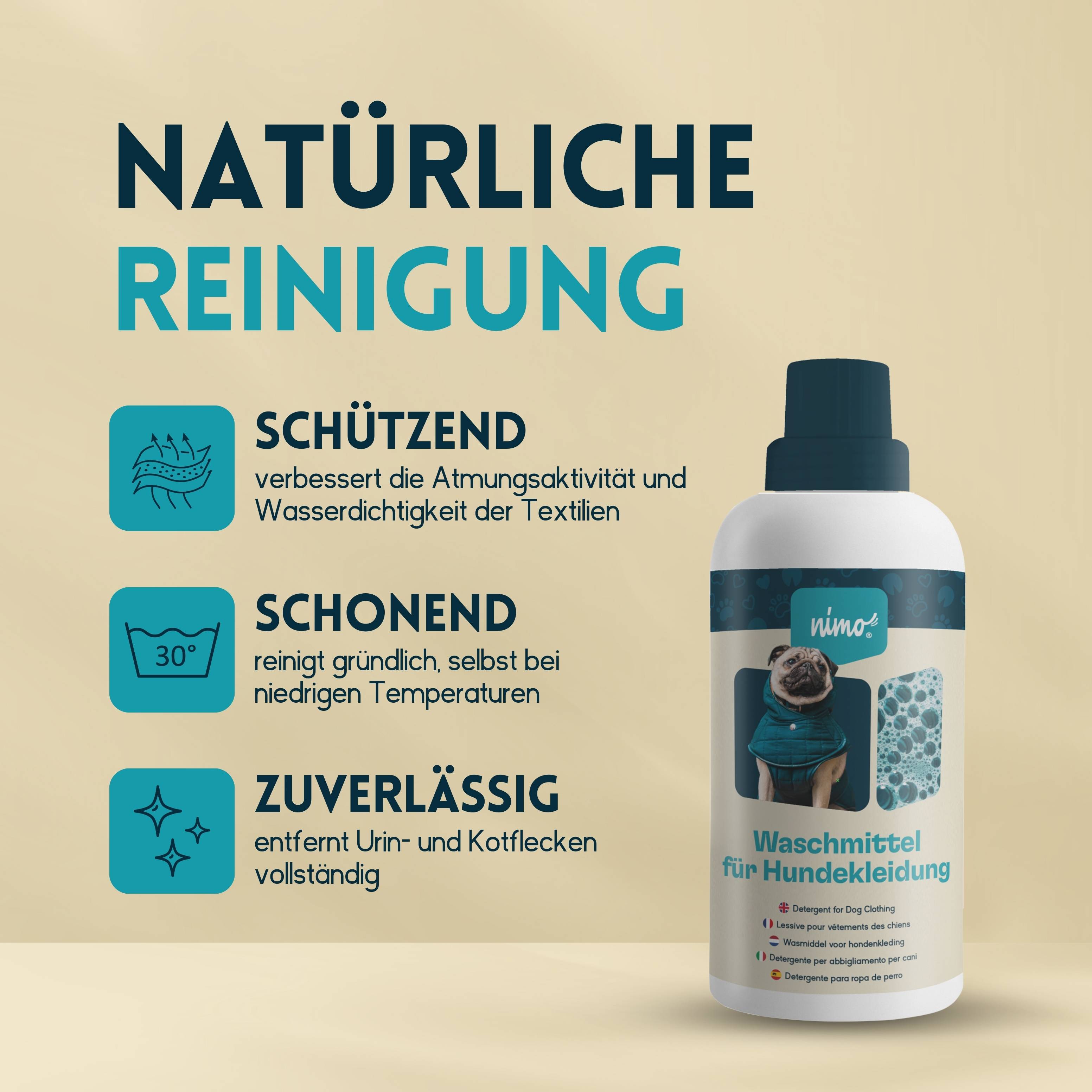 nimo Waschmittel für Hundebekleidung - reinigt zuverlässig ohne Duftstoffe & Farbstoffe