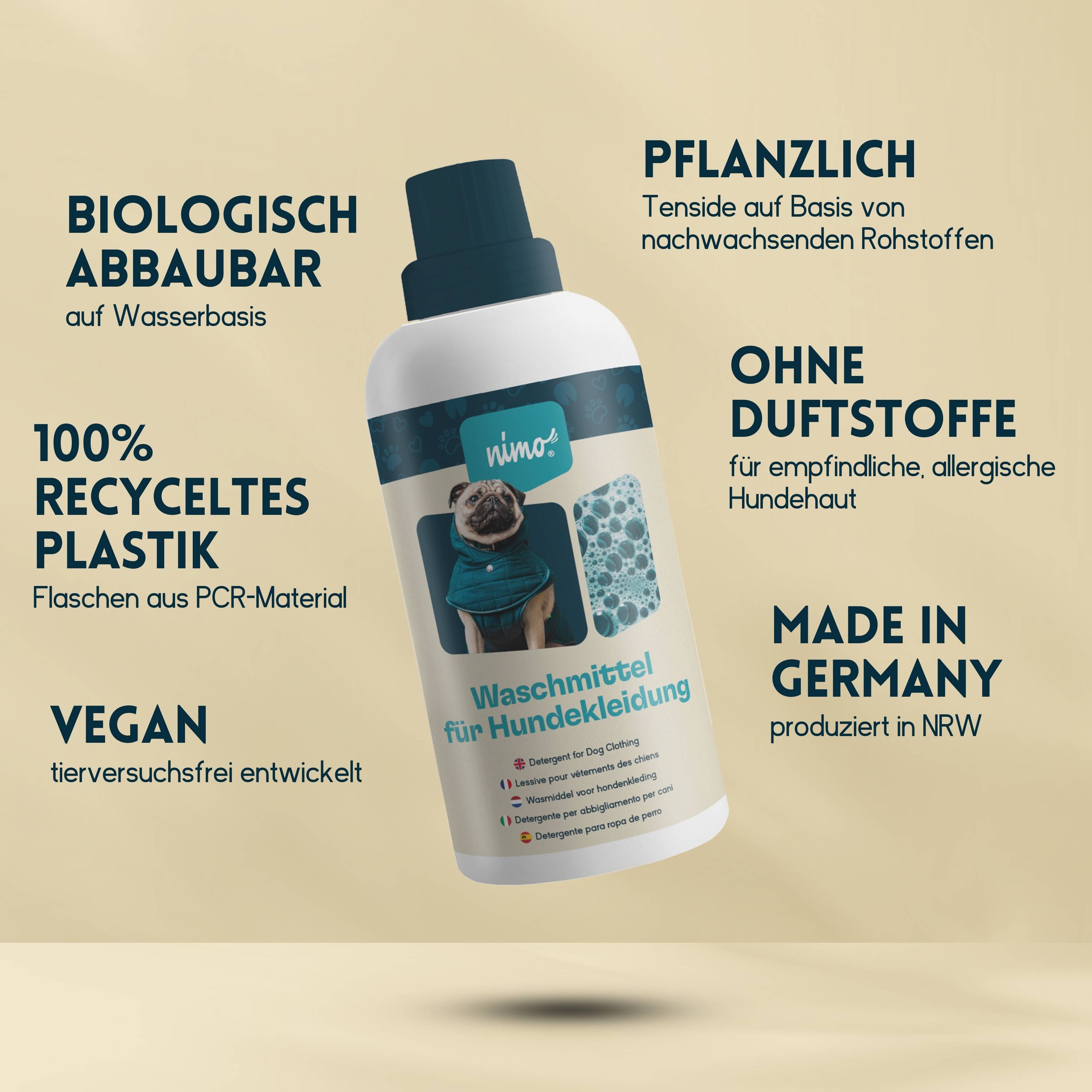 nimo Waschmittel für Hundebekleidung - reinigt zuverlässig ohne Duftstoffe & Farbstoffe