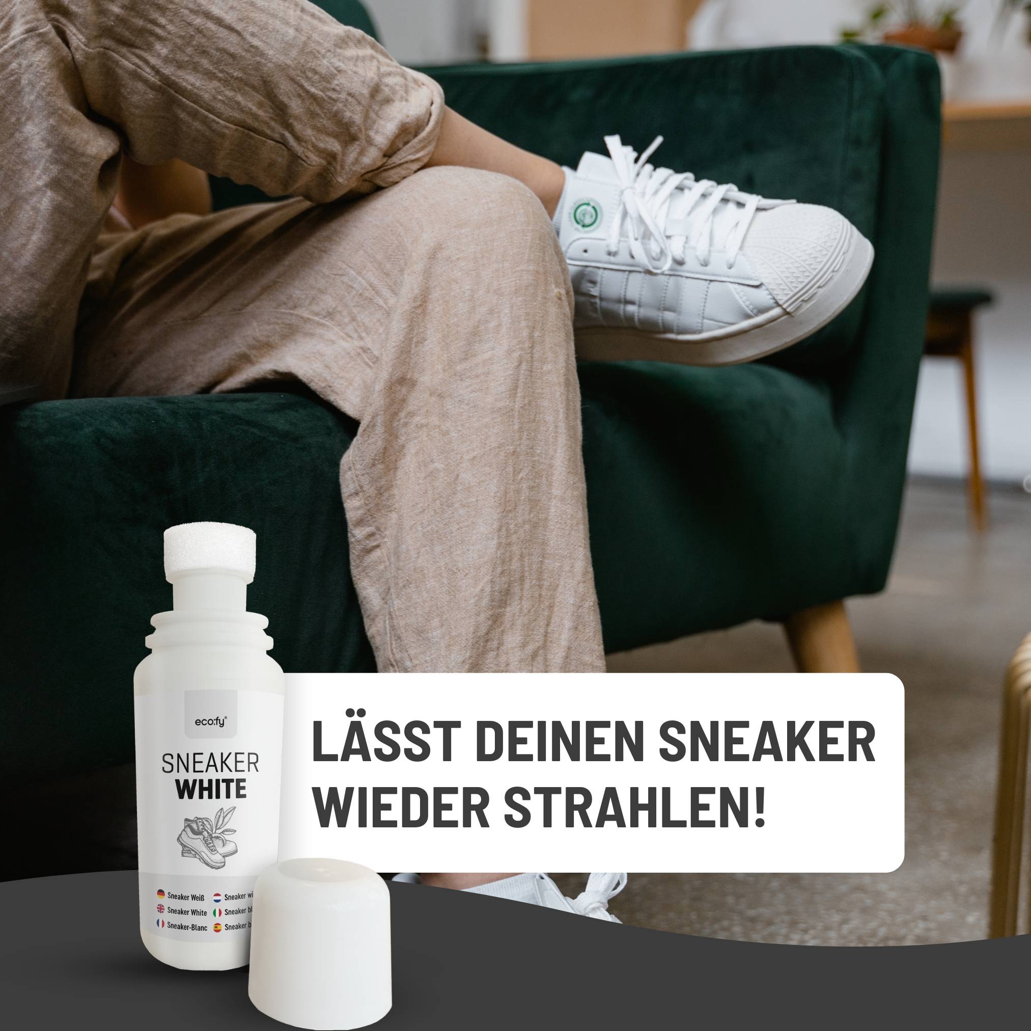 eco:fy Sneaker Whitener zur Farbauffrischung für weißes Glattleder, Stoffschuhe und Sohlen | ideal bei Verfärbungen, Abreibungen und Kratzern | fü