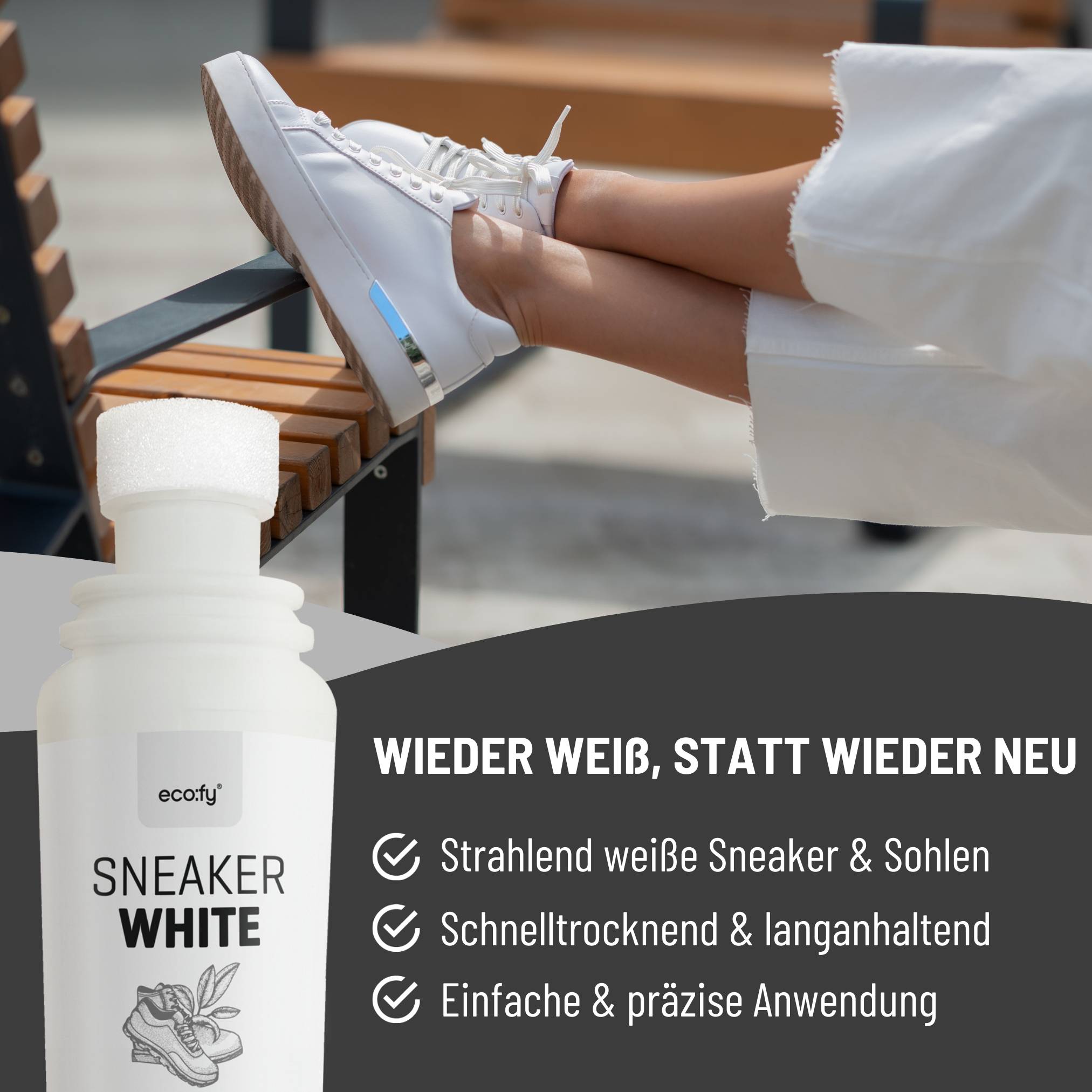 eco:fy Sneaker Whitener zur Farbauffrischung für weißes Glattleder, Stoffschuhe und Sohlen | ideal bei Verfärbungen, Abreibungen und Kratzern | fü