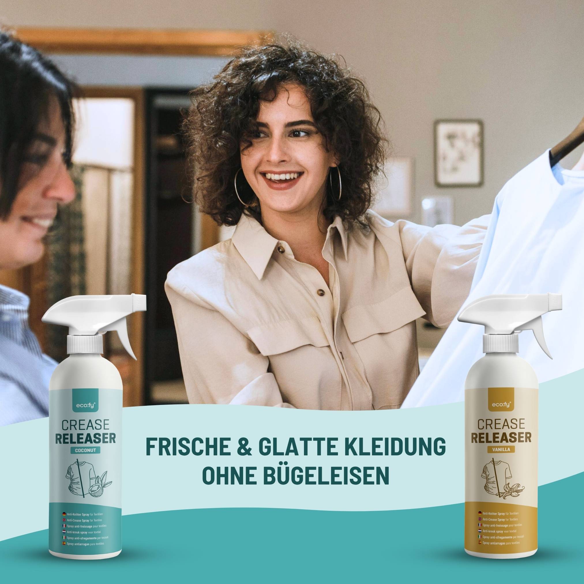 eco:fy Anti-Knitter Spray - faltenfrei ohne Bügeln, frischer Duft Kokosnuss