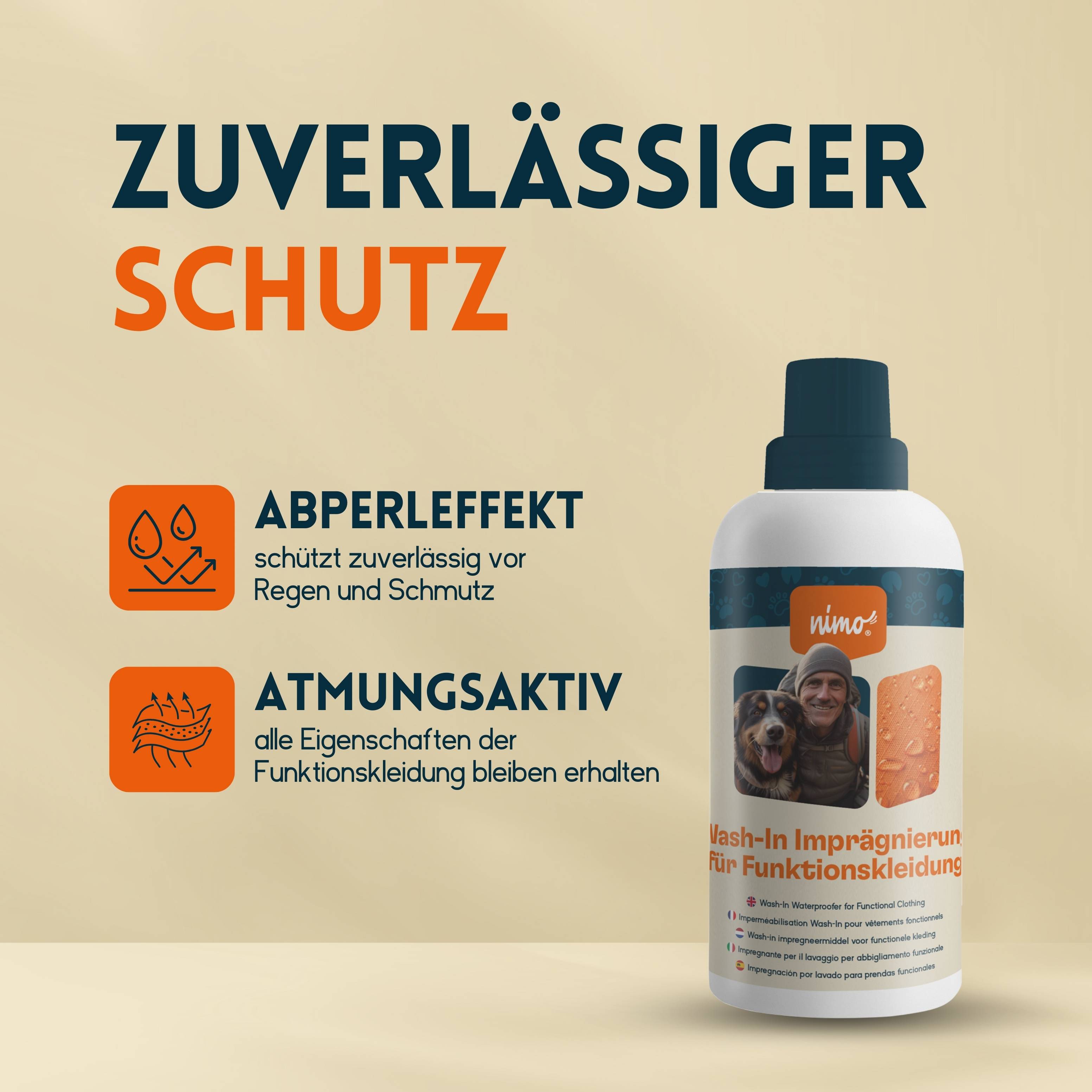 nimo Wash-In Imprägnierung für Funktionskleidung - Versiegelung zum Schutz gegen Nässe & Schmutz
