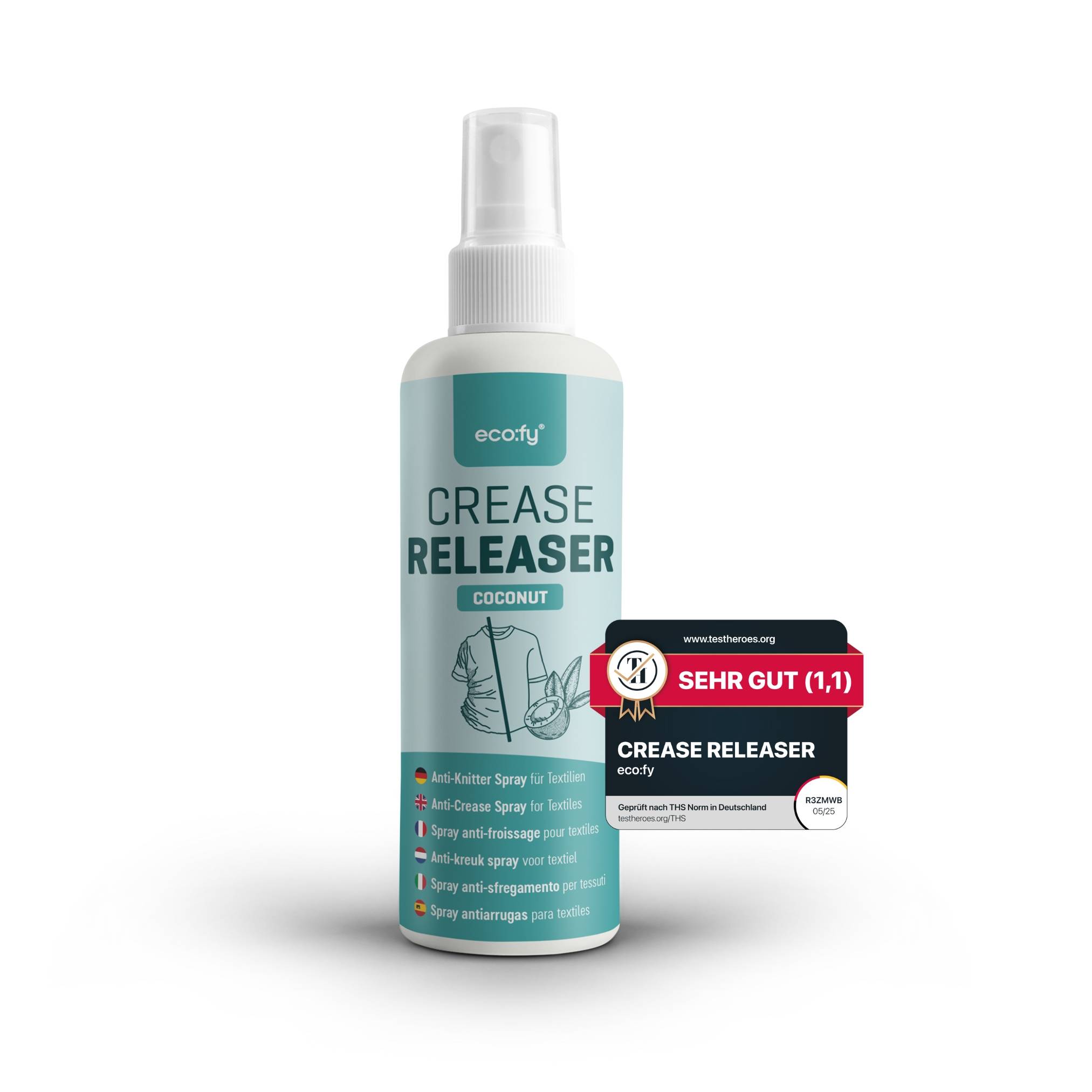 eco:fy Anti-Knitter Spray - faltenfrei ohne Bügeln, frischer Duft Kokosnuss
