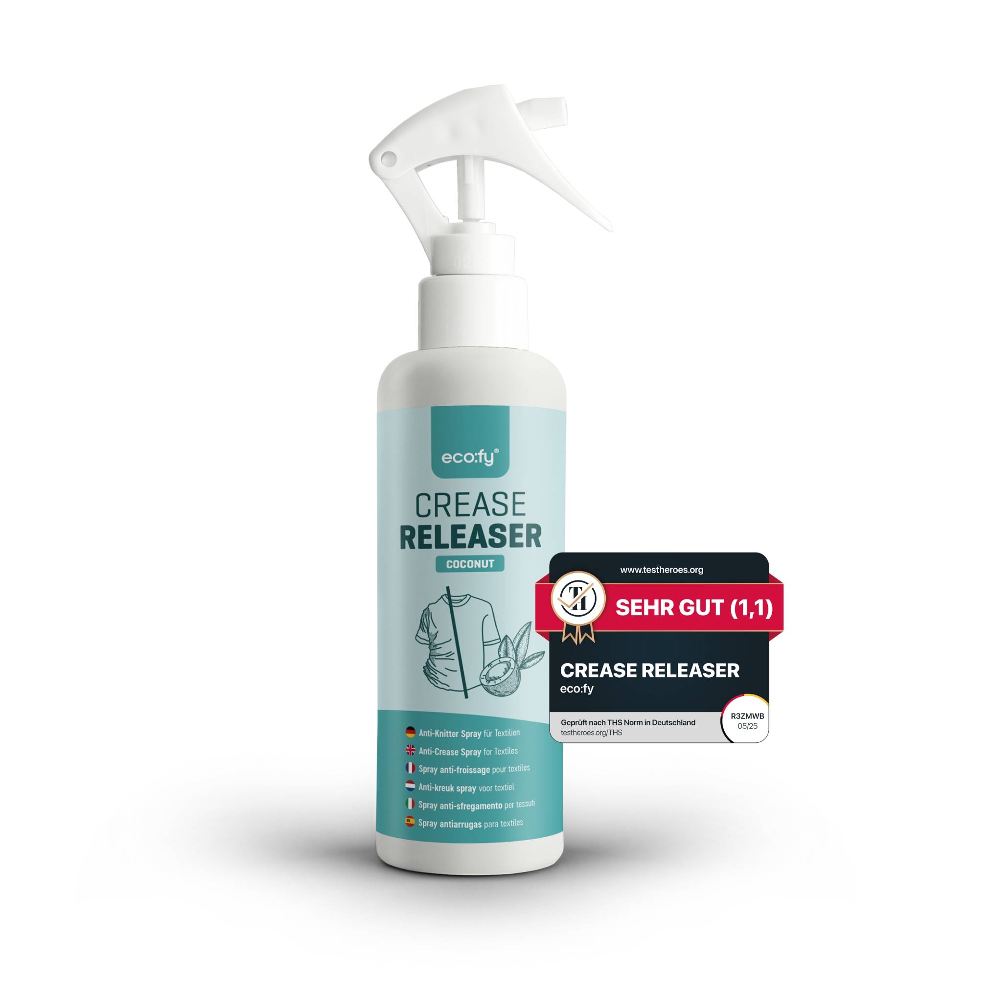 eco:fy Anti-Knitter Spray - faltenfrei ohne Bügeln, frischer Duft Kokosnuss