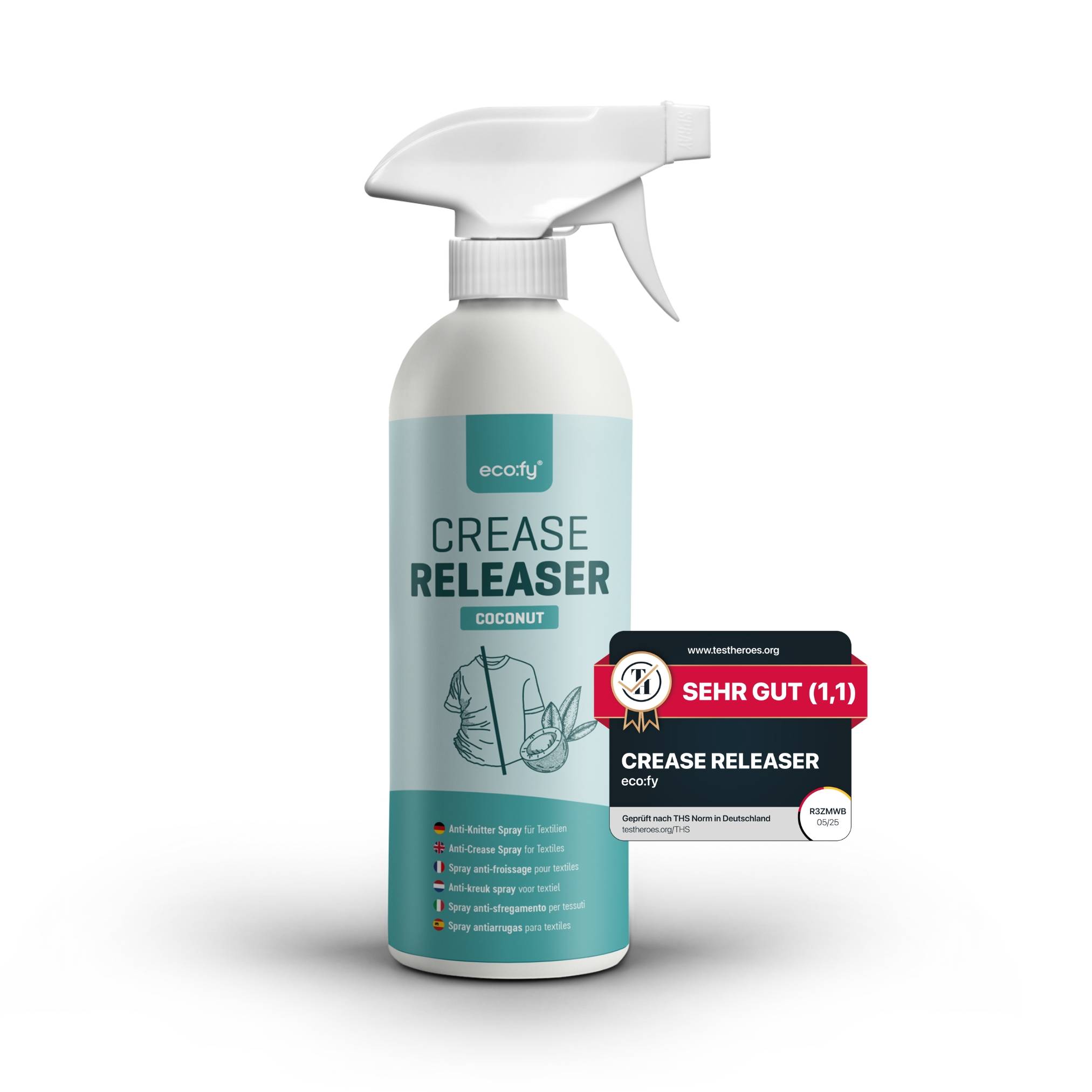 eco:fy Anti-Knitter Spray - faltenfrei ohne Bügeln, frischer Duft Kokosnuss