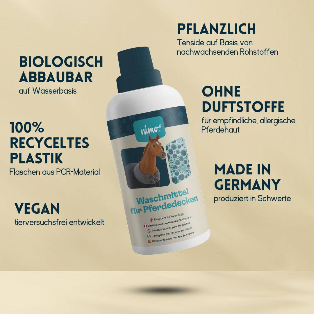 nimo Waschmittel für Pferdedecken - reinigt zuverlässig ohne Duftstoffe & Farbstoffe