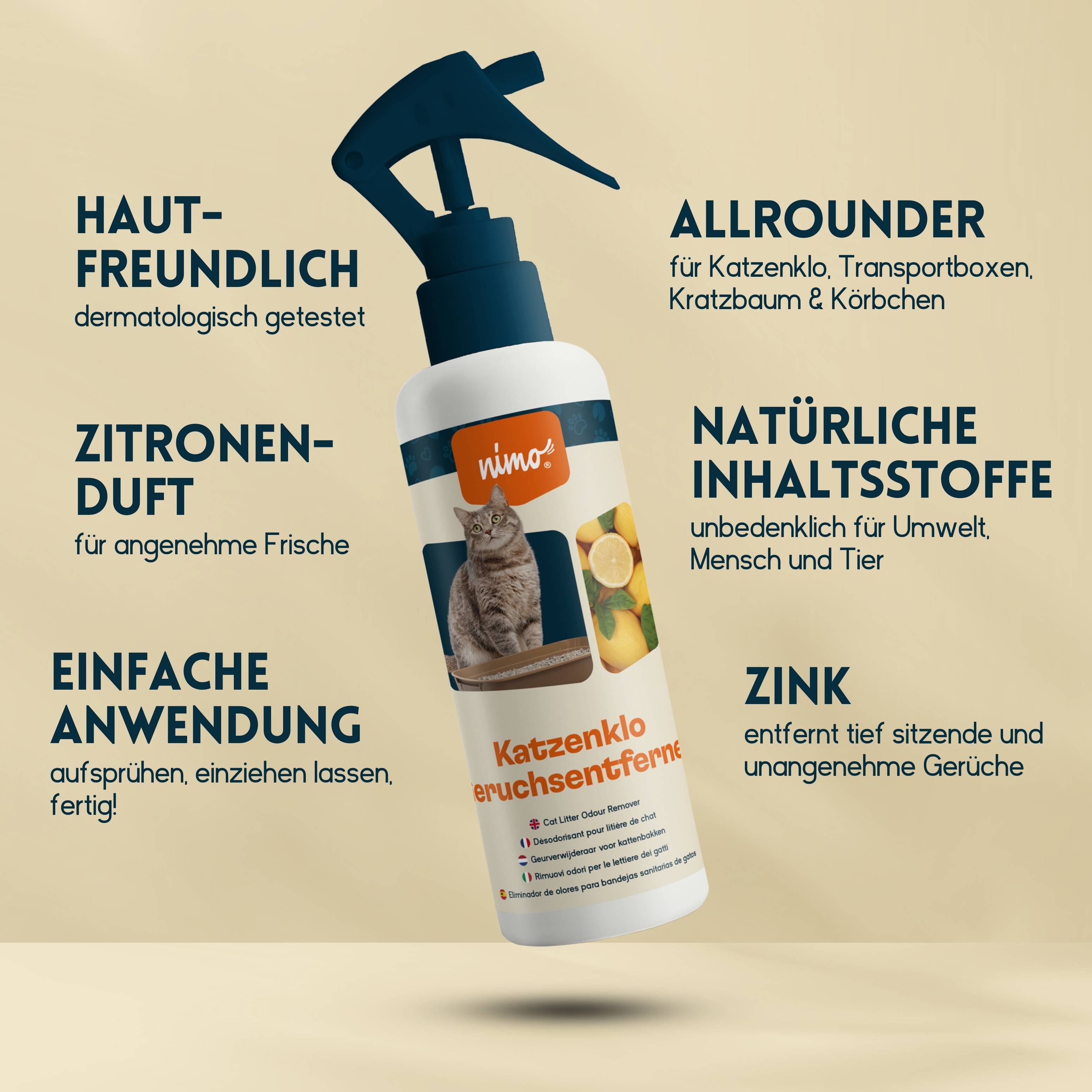 nimo Katzenklo Geruchsentferner - Neutralisierendes Spray gegen Gerüche und Urin