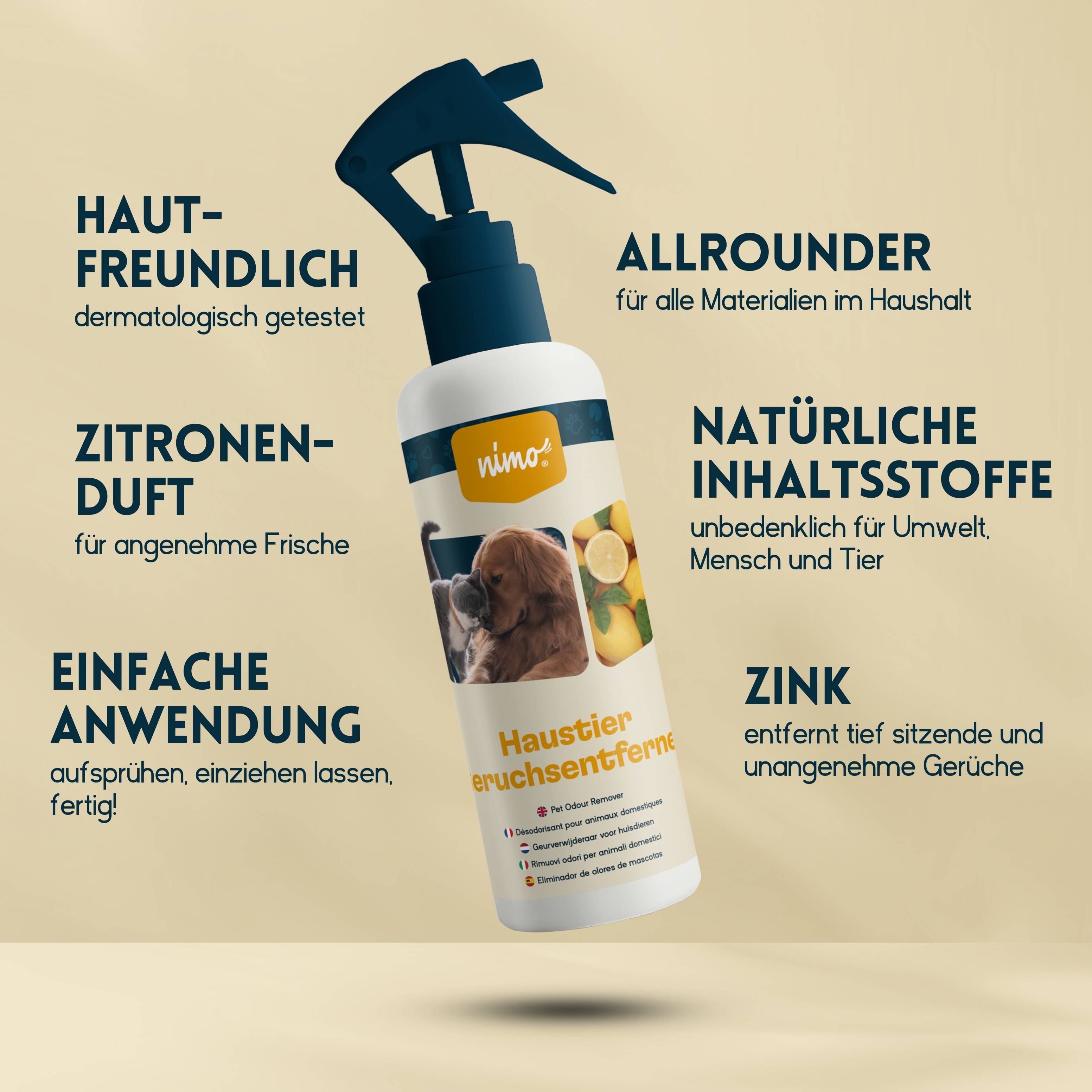 nimo Haustier Geruchsentferner - Neutralisierendes Spray gegen Gerüche im Hauhalt