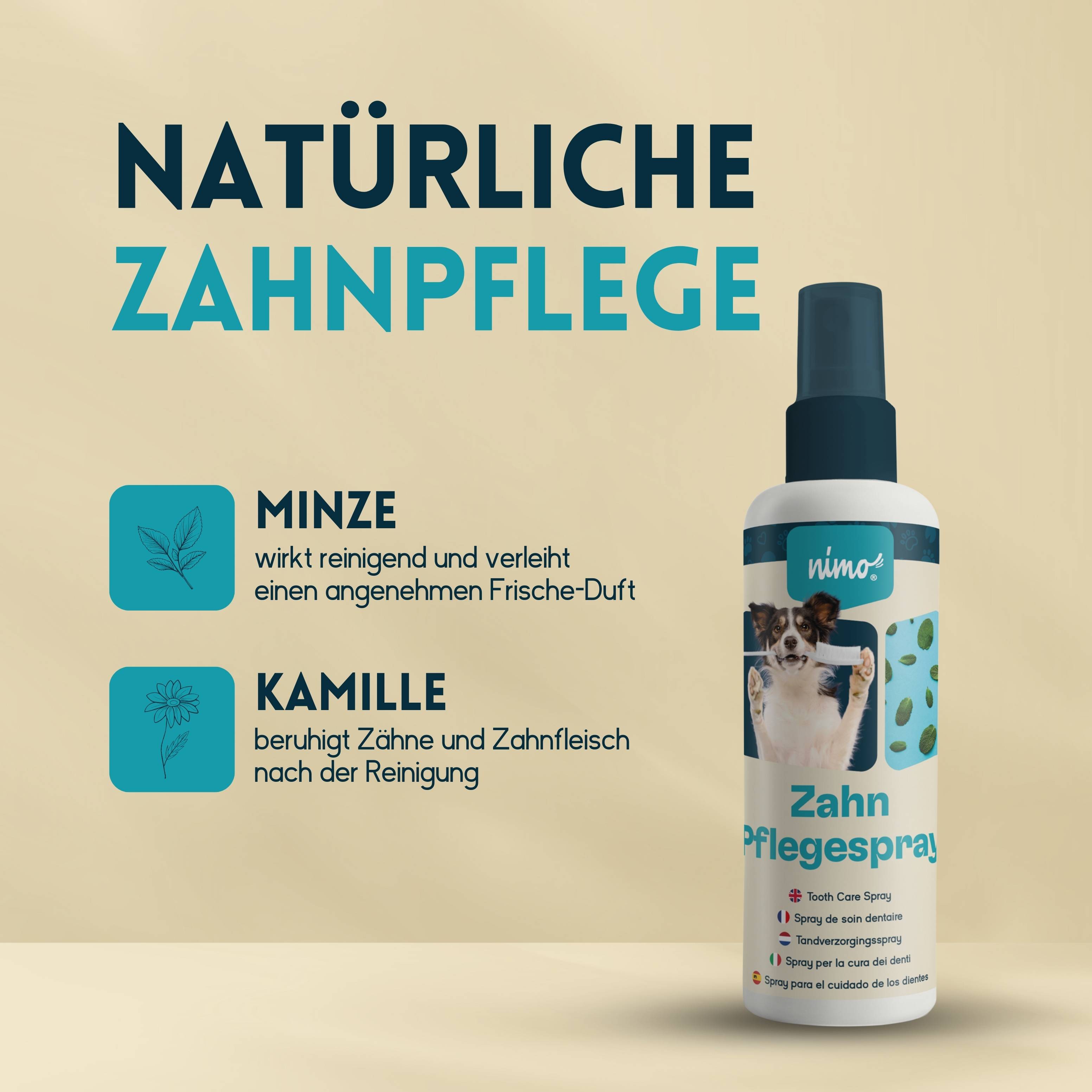 nimo Zahnpflegespray - Dentalspray für Hunde, Katzen & Haustiere mit Minze