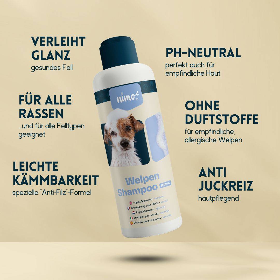 nimo Welpen Shampoo sensitiv - ohne Duftstoffe & pH-Neutral für alle Rassen