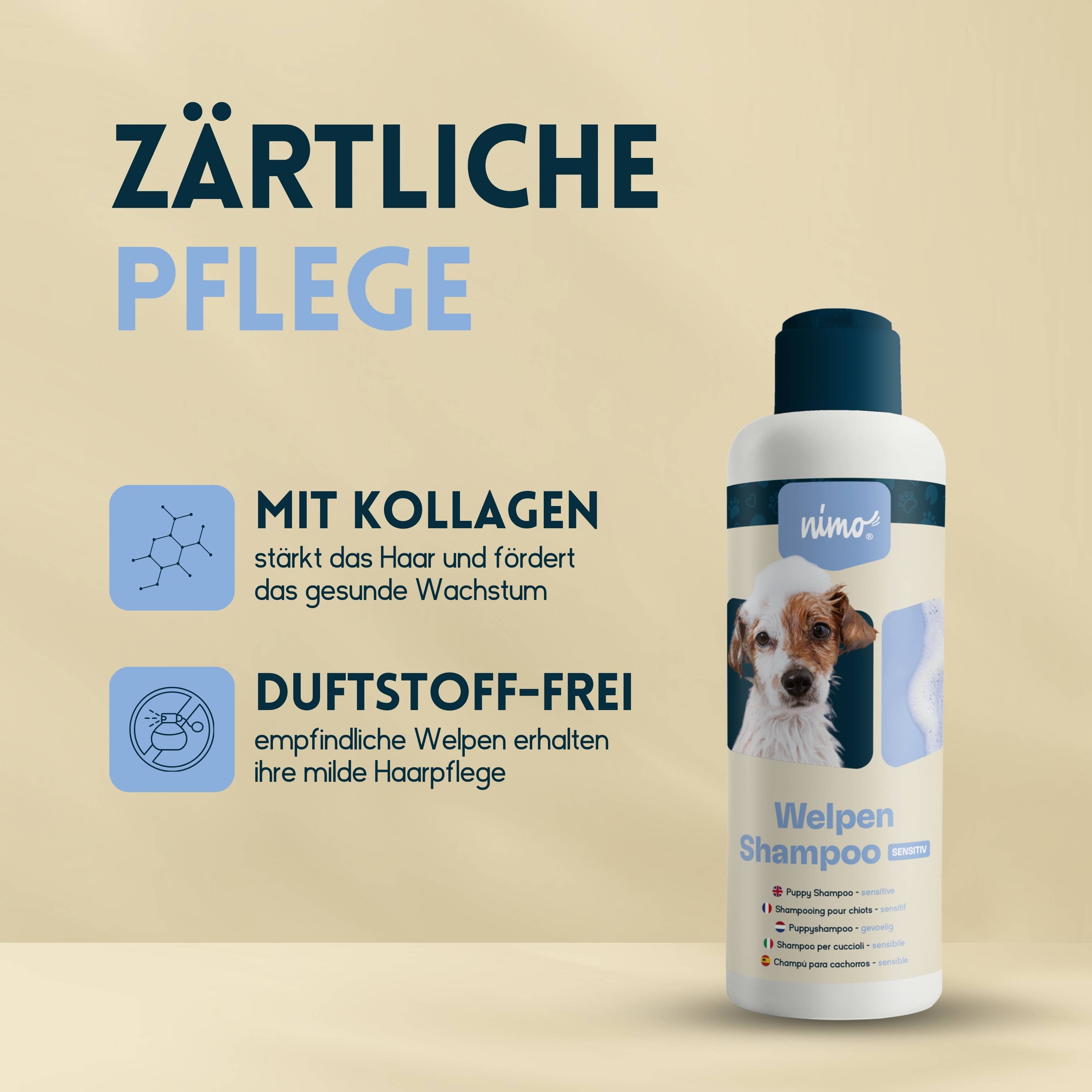 nimo Welpen Shampoo sensitiv - ohne Duftstoffe & pH-Neutral für alle Rassen