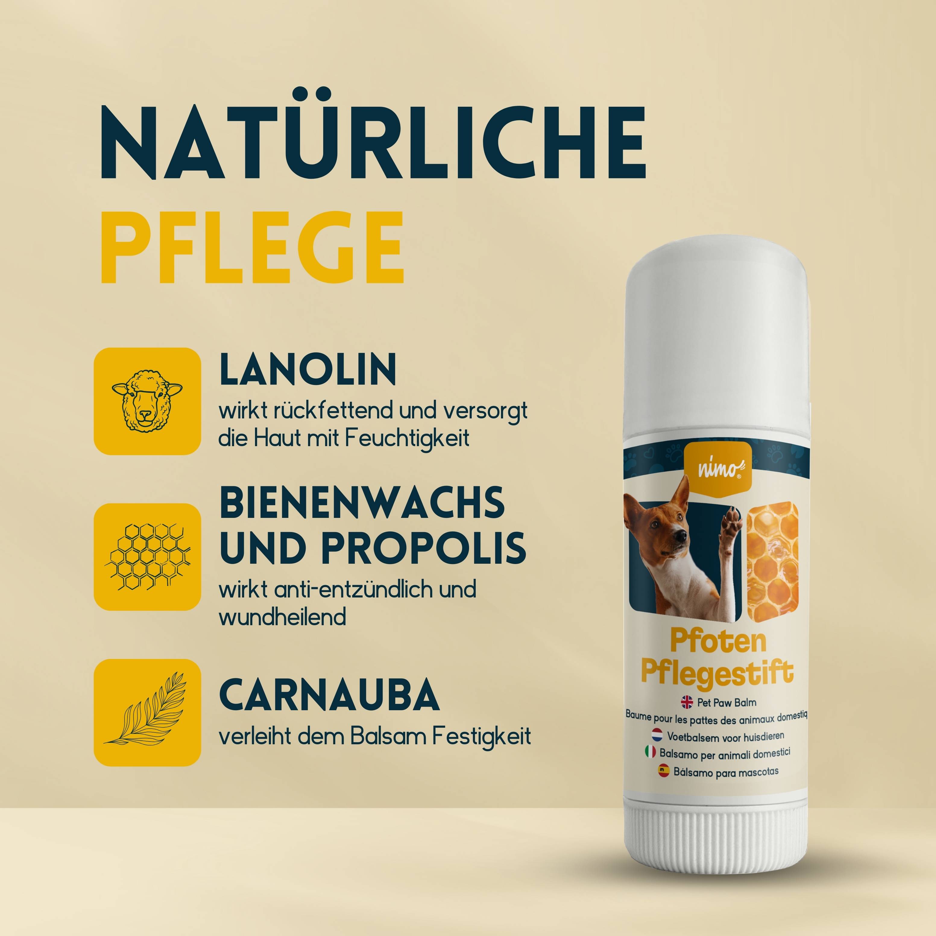 nimo Pfoten Pflegestift - Pfotenbalsam mit Bienenwachs & Propolis zum Schutz & zur Pflege von Pfoten