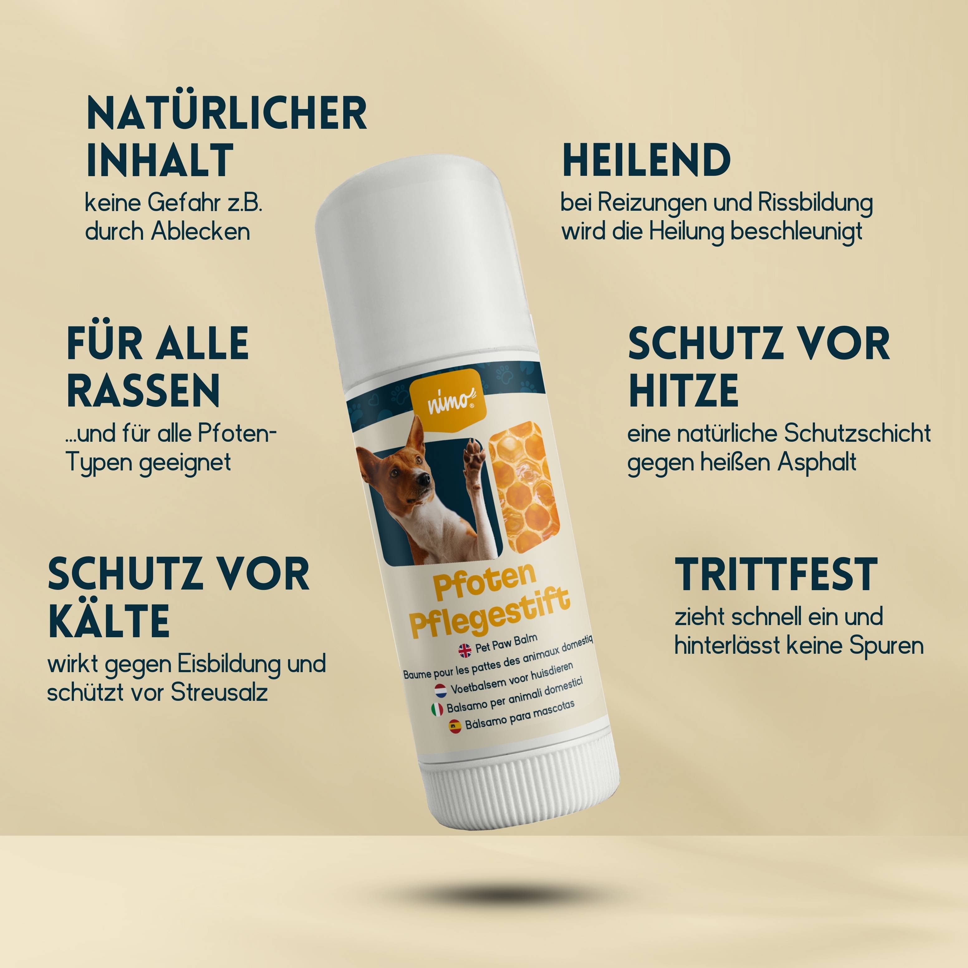 nimo Pfoten Pflegestift - Pfotenbalsam mit Bienenwachs & Propolis zum Schutz & zur Pflege von Pfoten