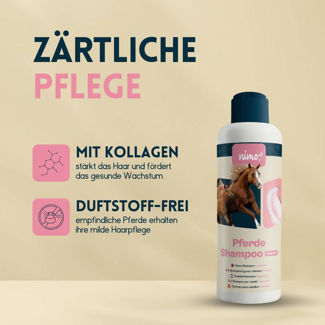 nimo Pferde Shampoo sensitiv - ohne Duftstoffe & pH-Neutral für alle Rassen