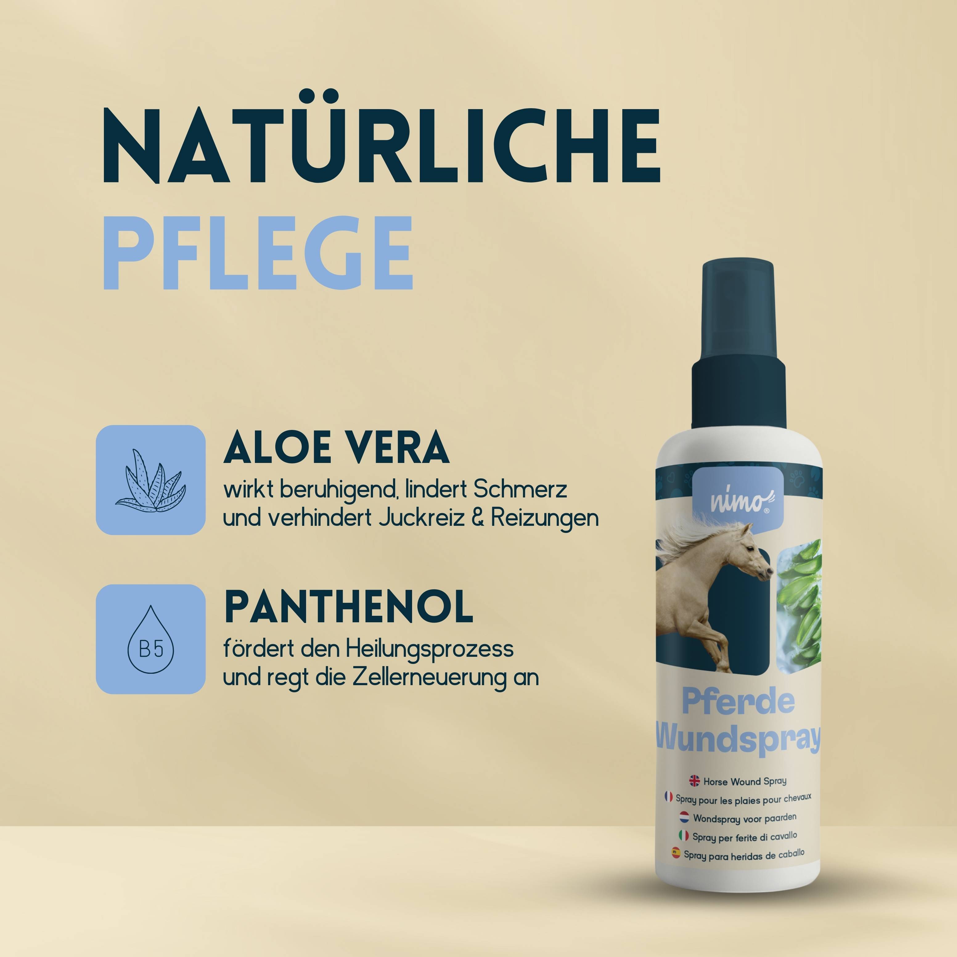 nimo Pferde Wundspray - mit Aloe Vera & Panthenol zur Wundpflege & -heilung