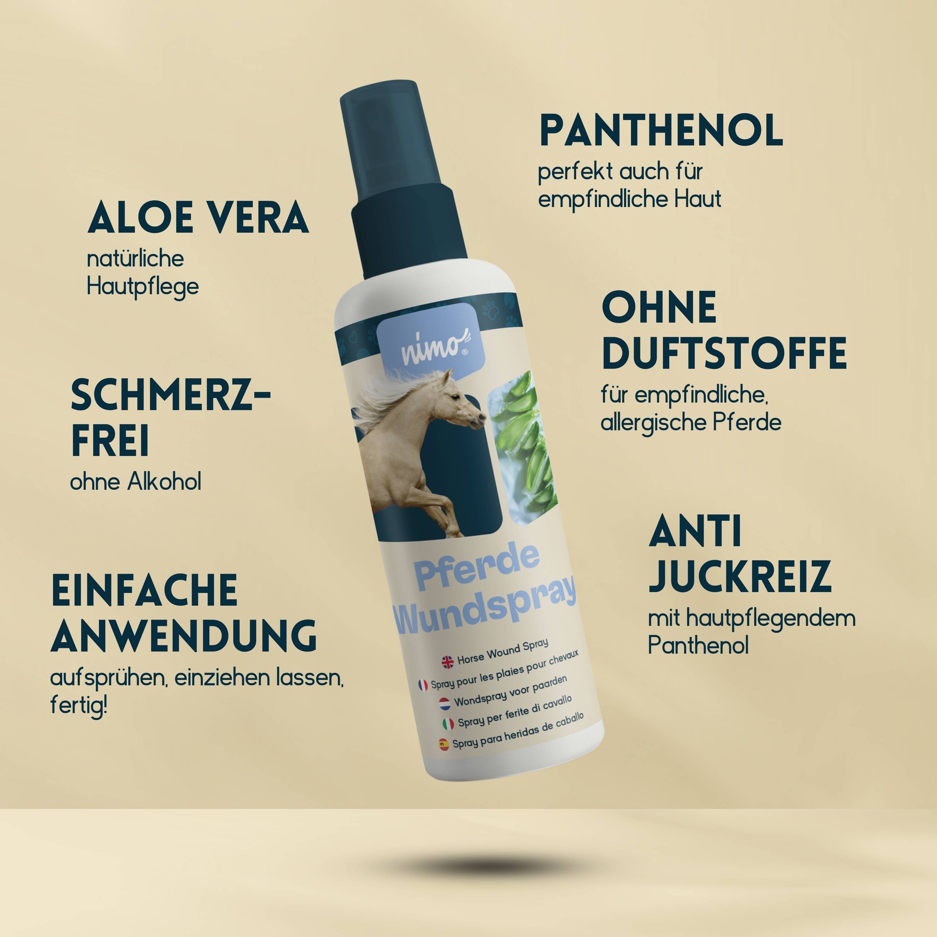 nimo Pferde Wundspray - mit Aloe Vera & Panthenol zur Wundpflege & -heilung