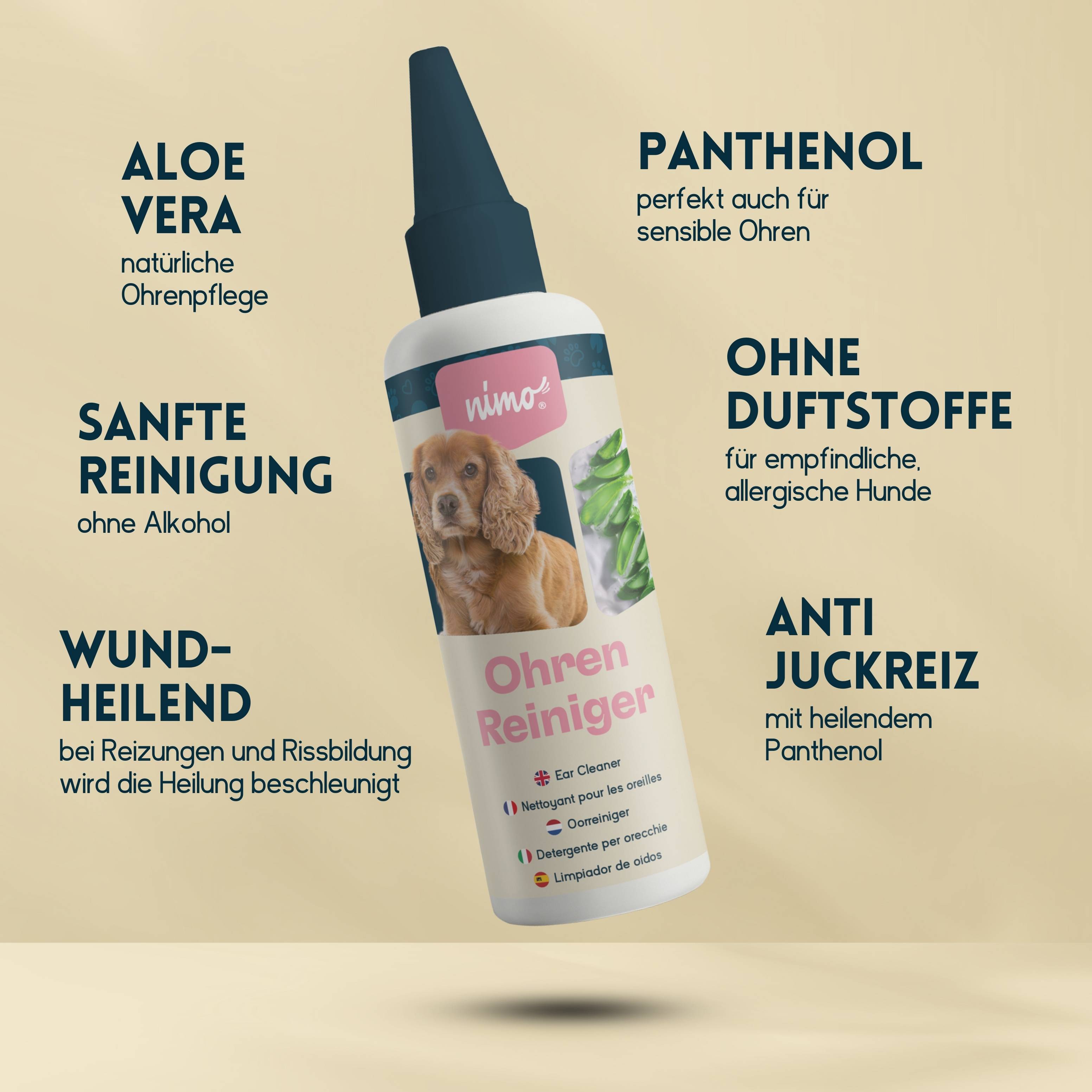 nimo Ohrenreiniger - für Hunde, Katzen & Haustiere mit Aloe Vera & Panthenol