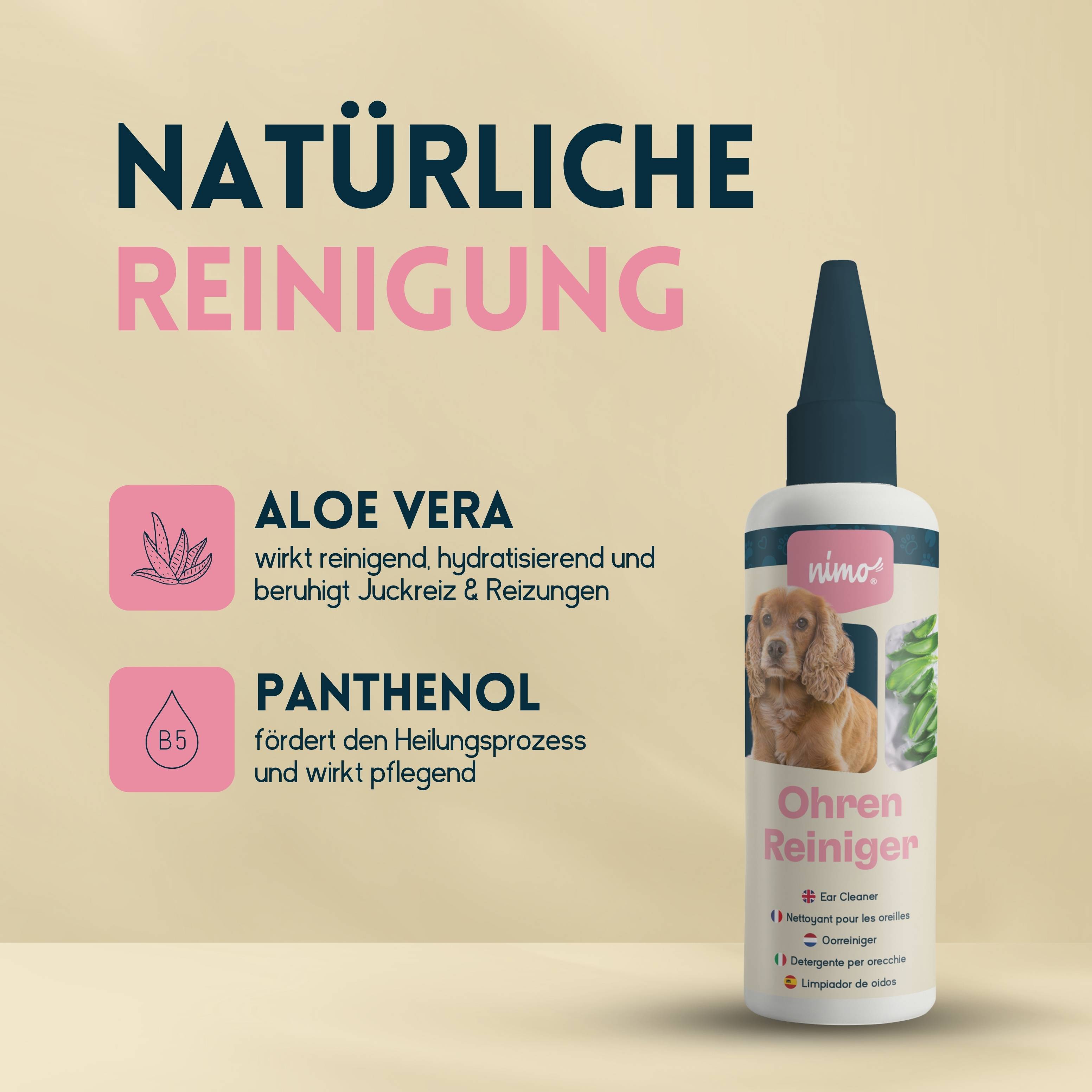 nimo Ohrenreiniger - für Hunde, Katzen & Haustiere mit Aloe Vera & Panthenol
