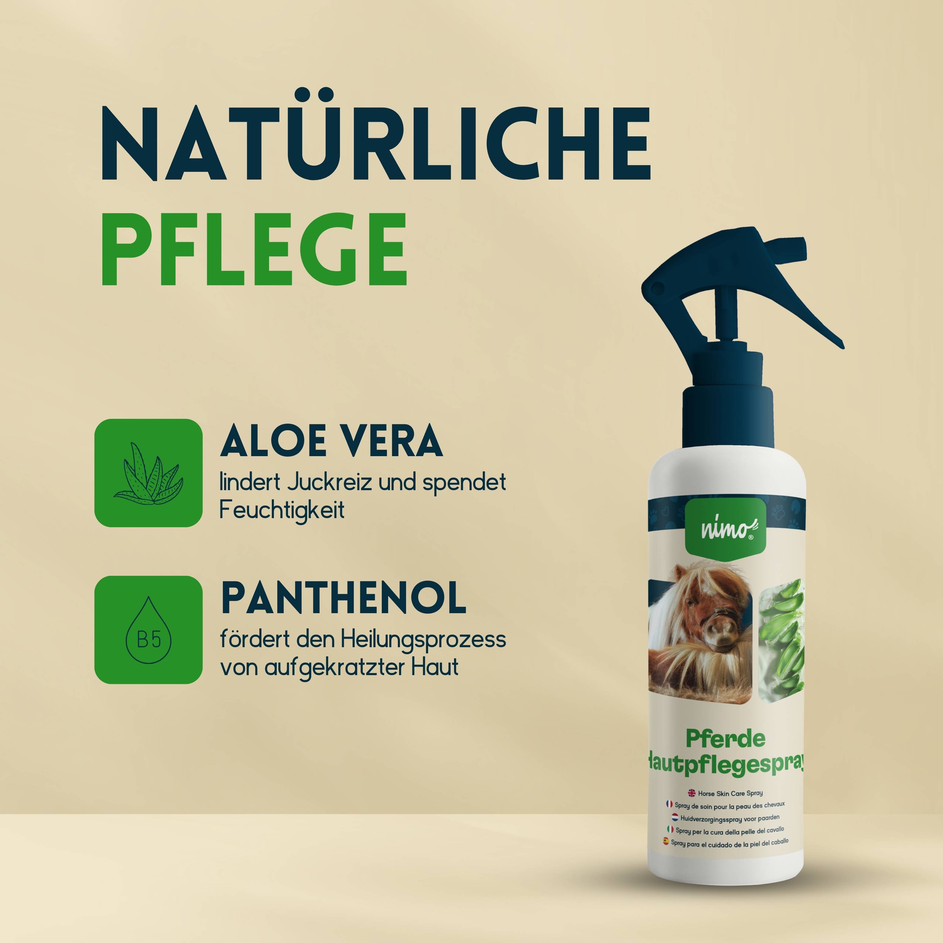 nimo Pferde Hautpflegespray - mit Aloe Vera & Panthenol gegen Juckreiz und gereizte Haut
