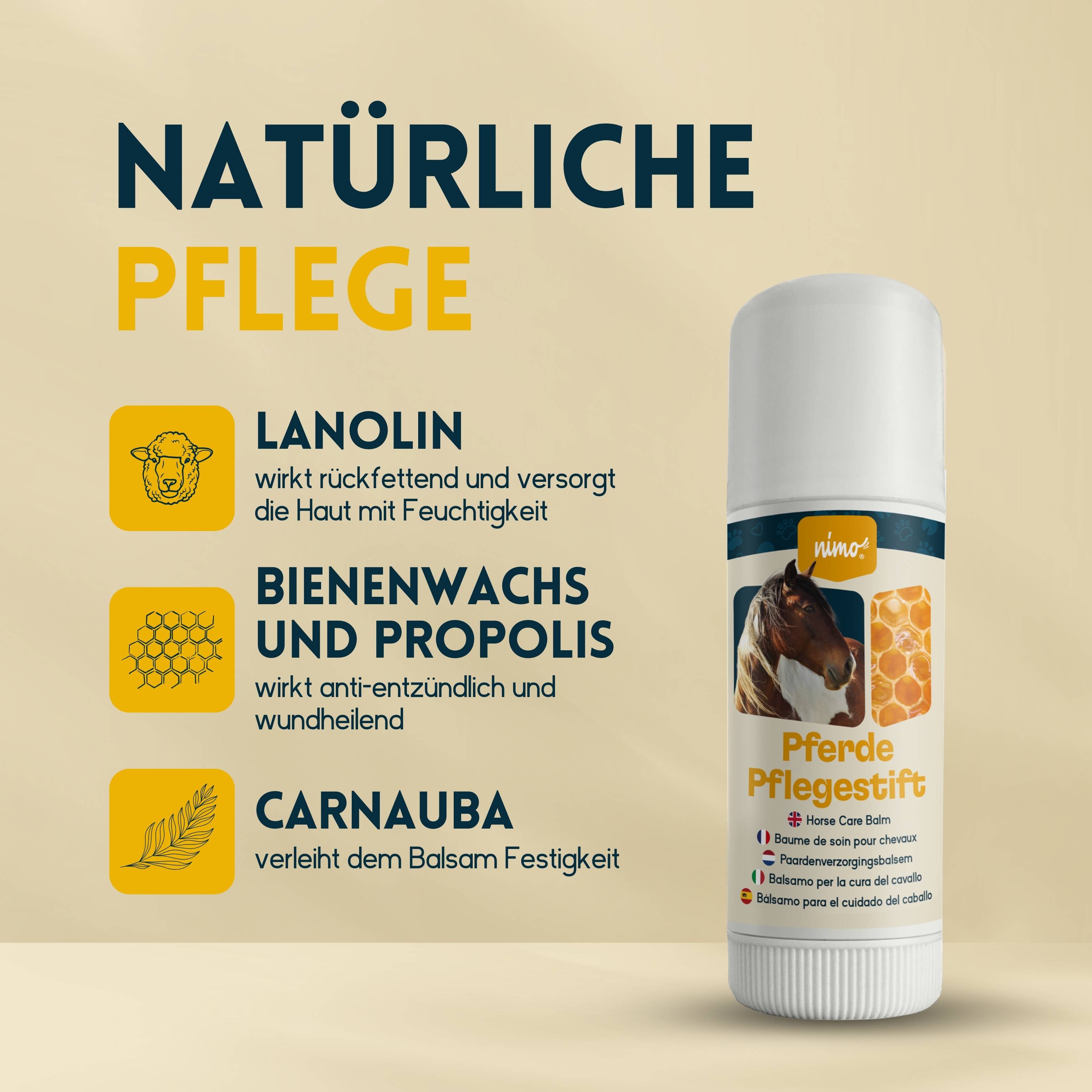 nimo Pferde Pflegestift - mit Bienenwachs & Propolis gegen gereizte und trockene Stellen