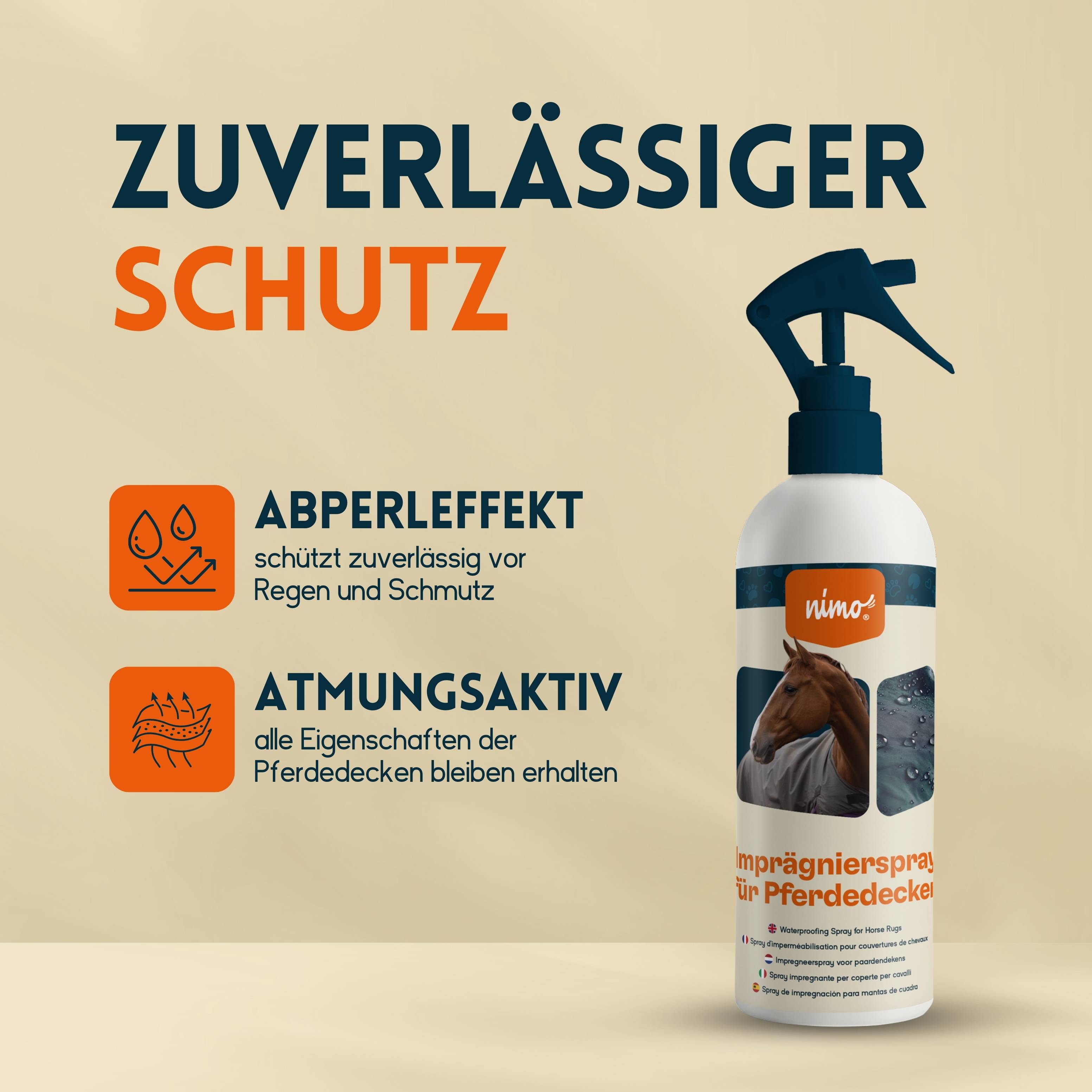 nimo Imprägnierspray für Pferdedecken - Versiegelung zum Schutz gegen Nässe & Schmutz