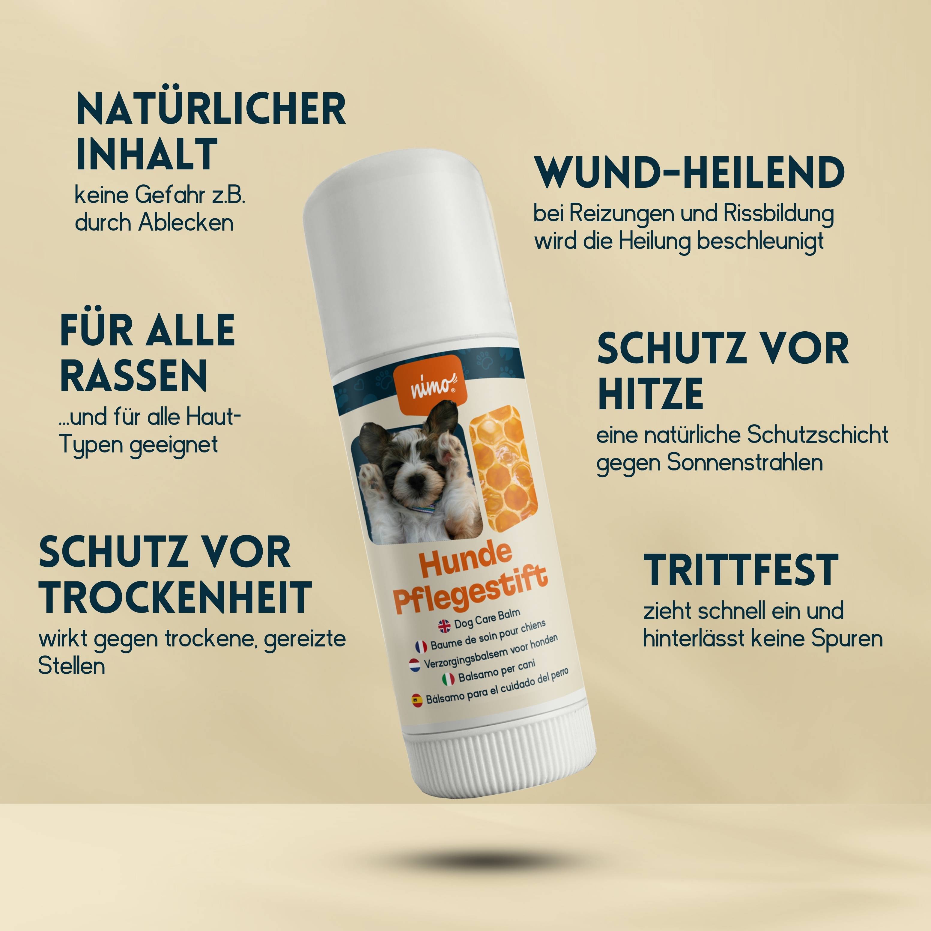 nimo Hunde Pflegestift - mit Bienenwachs & Propolis gegen gereizte und trockene Stellen