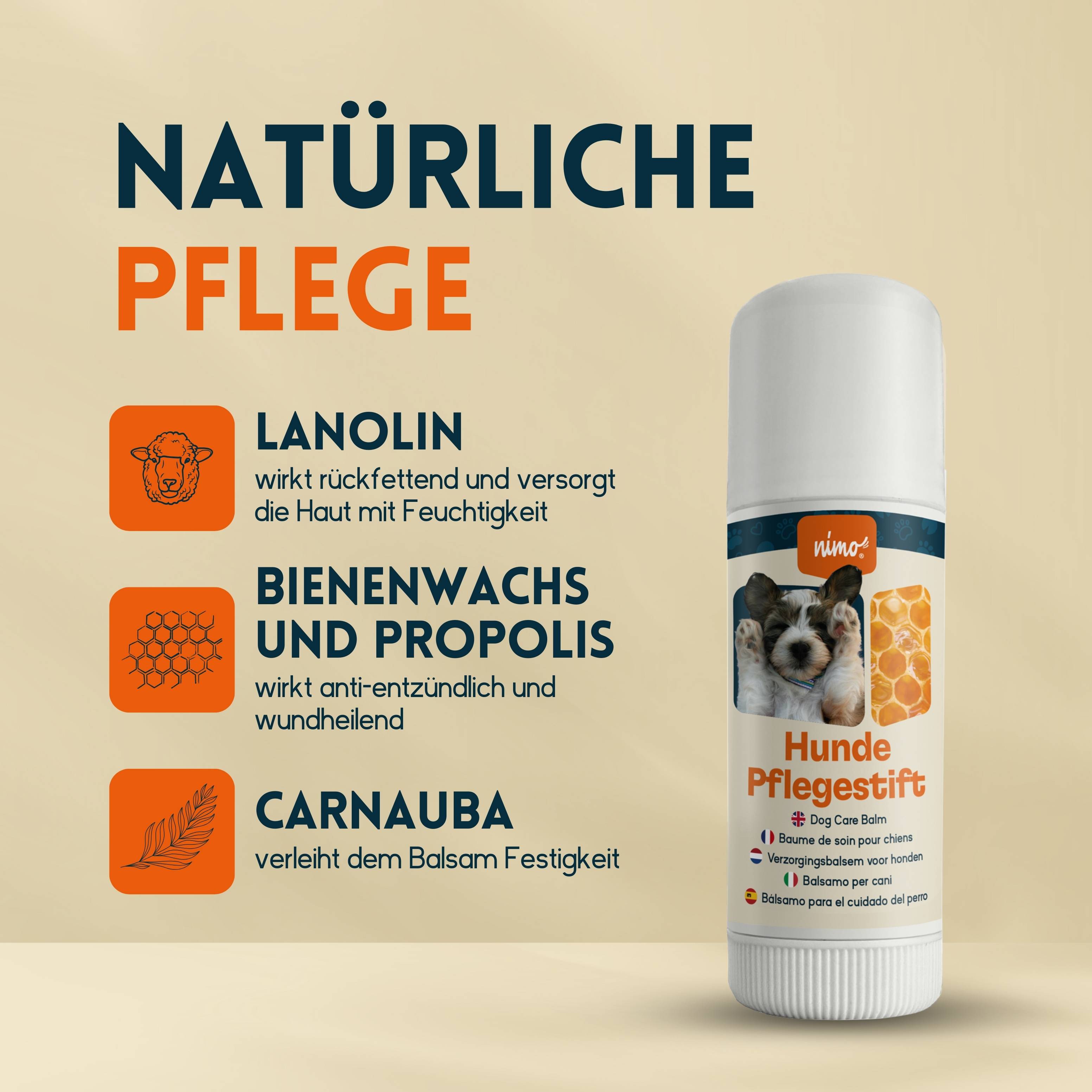 nimo Hunde Pflegestift - mit Bienenwachs & Propolis gegen gereizte und trockene Stellen
