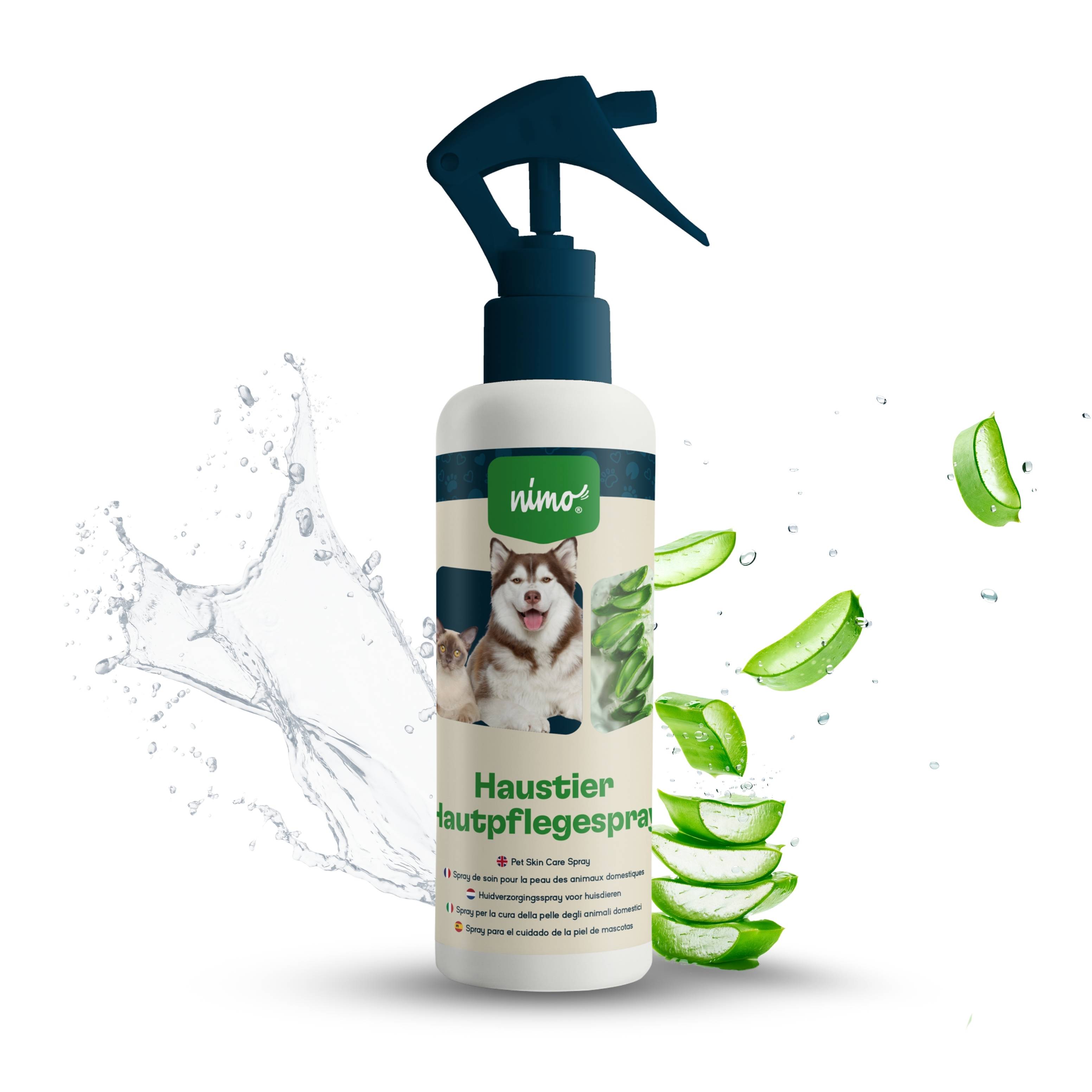 nimo Haustier Hautpflegespray - mit Aloe Vera & Panthenol gegen Juckreiz und gereizte Haut