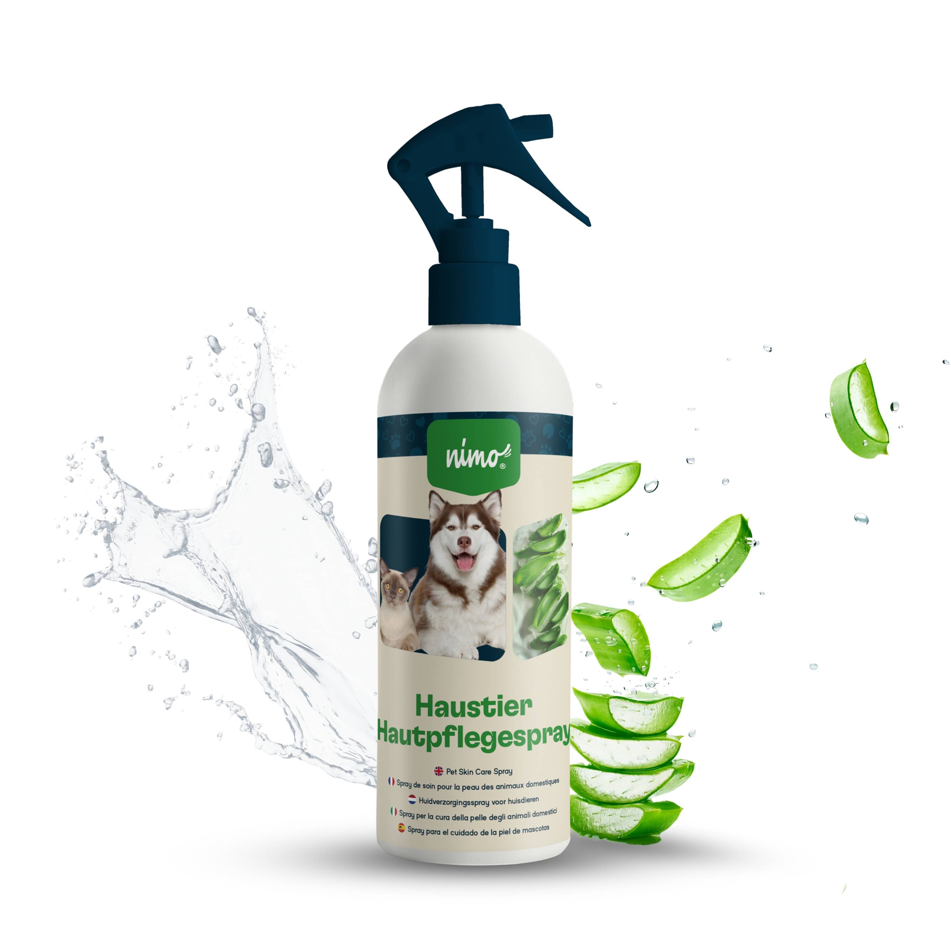 nimo Haustier Hautpflegespray - mit Aloe Vera & Panthenol gegen Juckreiz und gereizte Haut