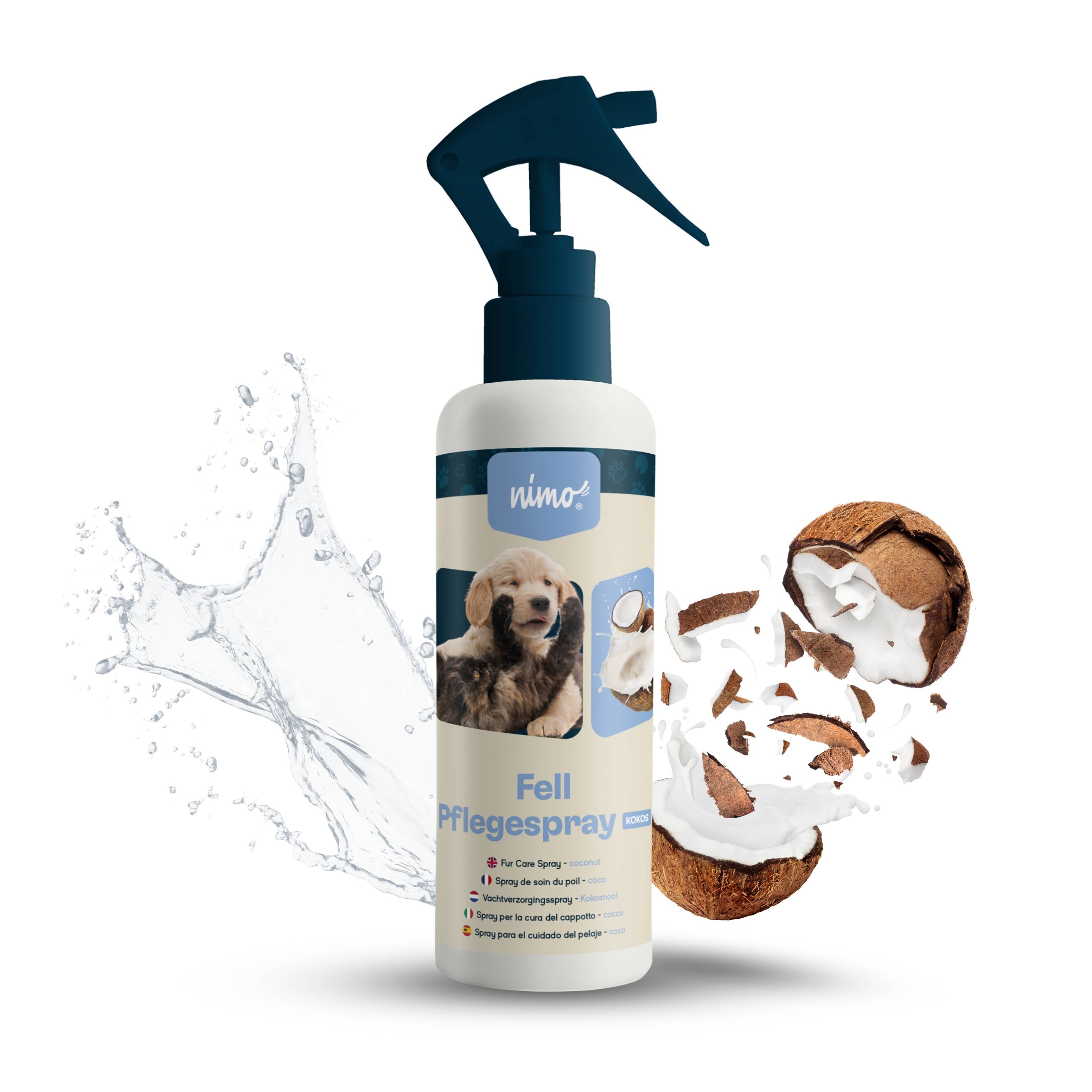 nimo Fell Pflegespray Kokos für Hunde & Katzen - verleiht dem Fell Glanz und pflegt es