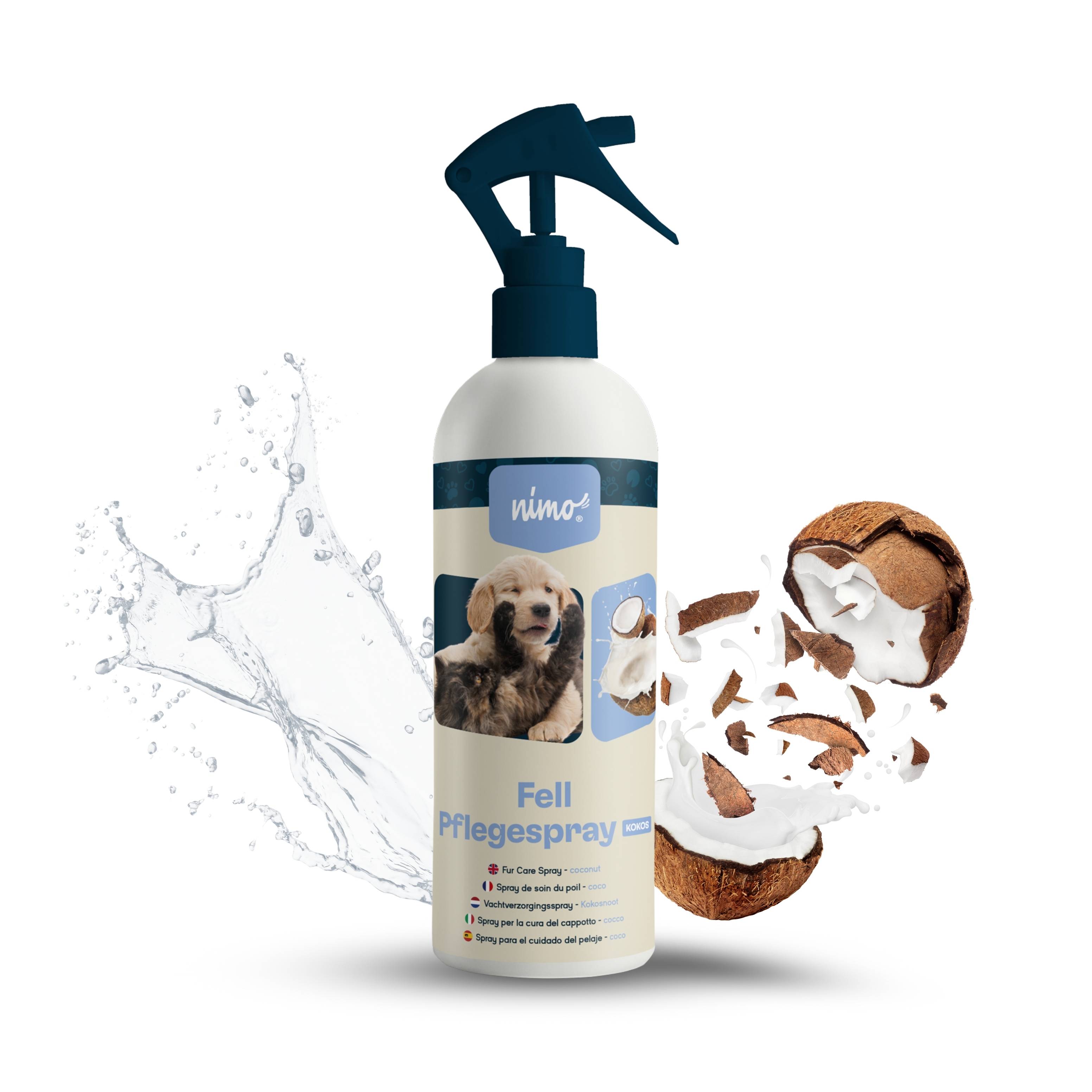 nimo Fell Pflegespray Kokos für Hunde & Katzen - verleiht dem Fell Glanz und pflegt es