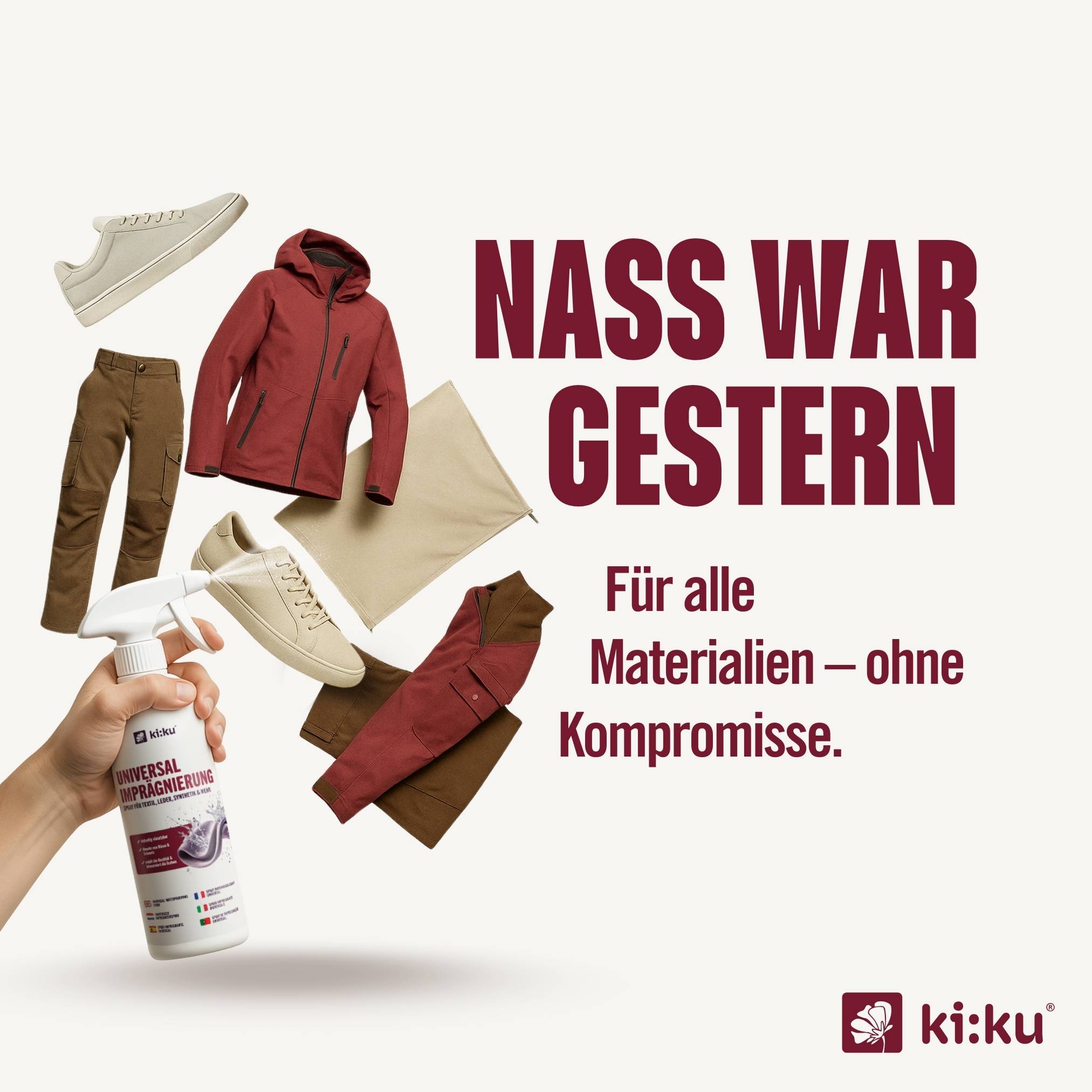 ki:ku Universal Imprägnierung - schützt Textilien, Leder, Wolle, Synthetik uvm. zuverlässig vor Nässe