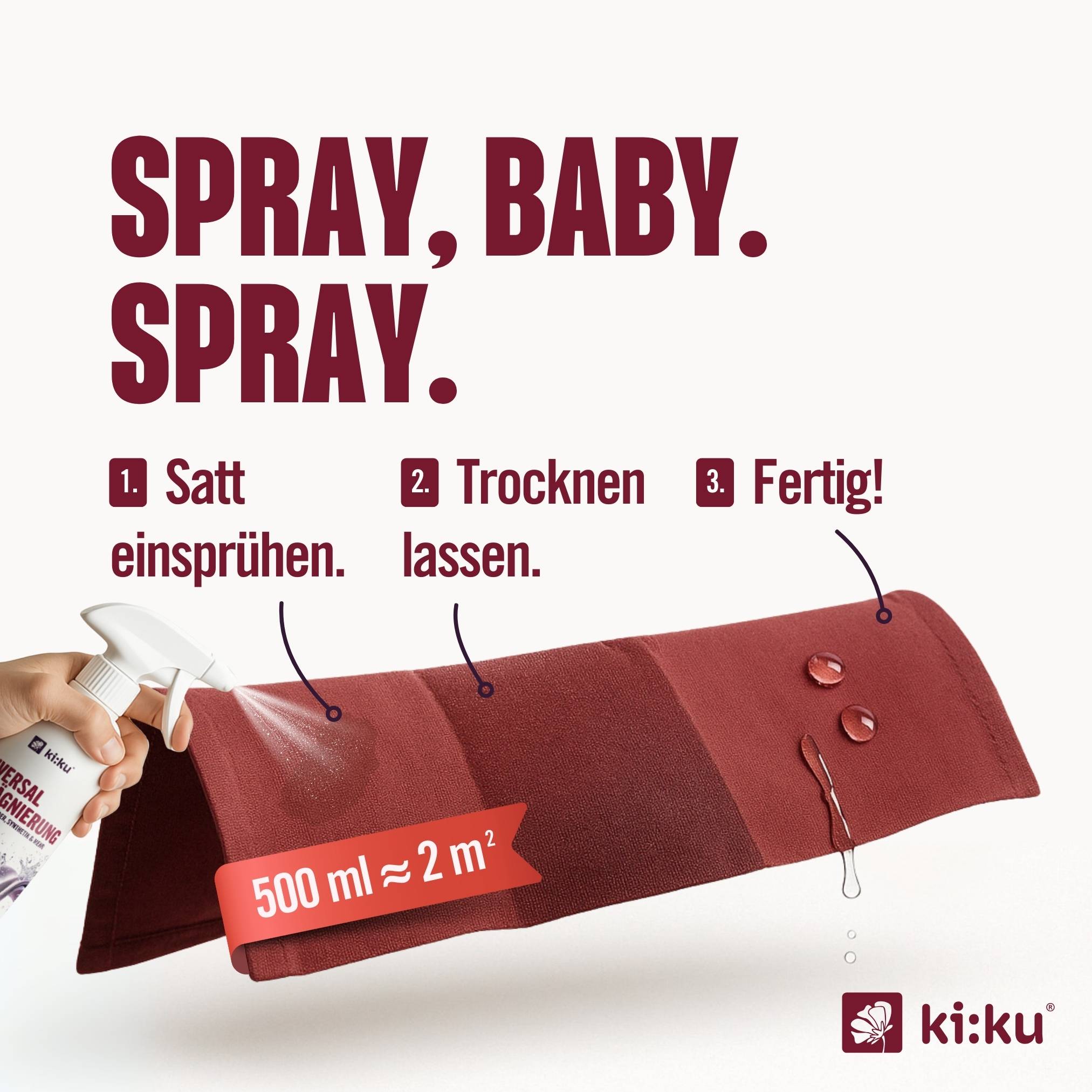 ki:ku Universal Imprägnierung - schützt Textilien, Leder, Wolle, Synthetik uvm. zuverlässig vor Nässe