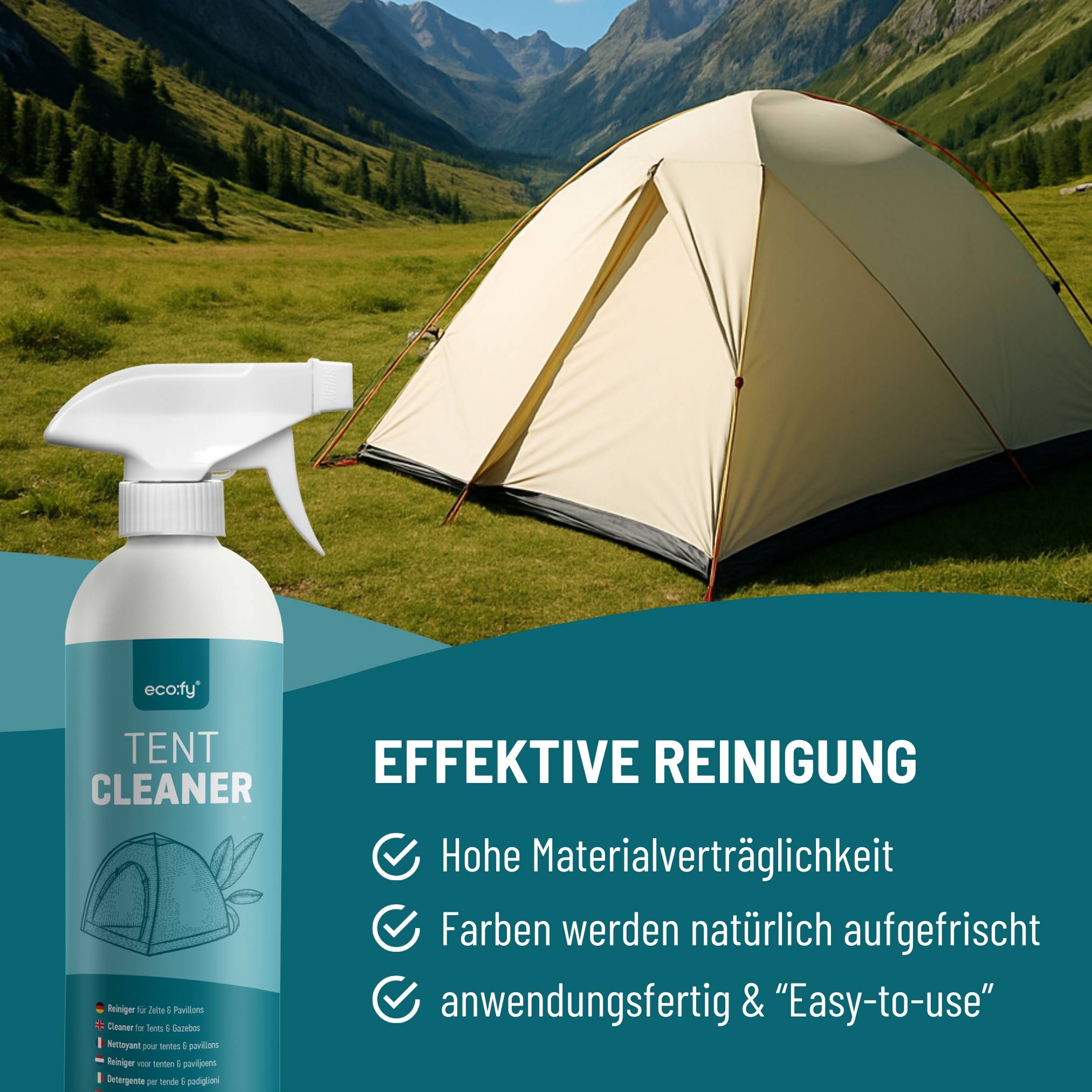 eco:fy Zelt und Pavillon Reiniger - Zeltreiniger für natürliche und synthetische Fasern