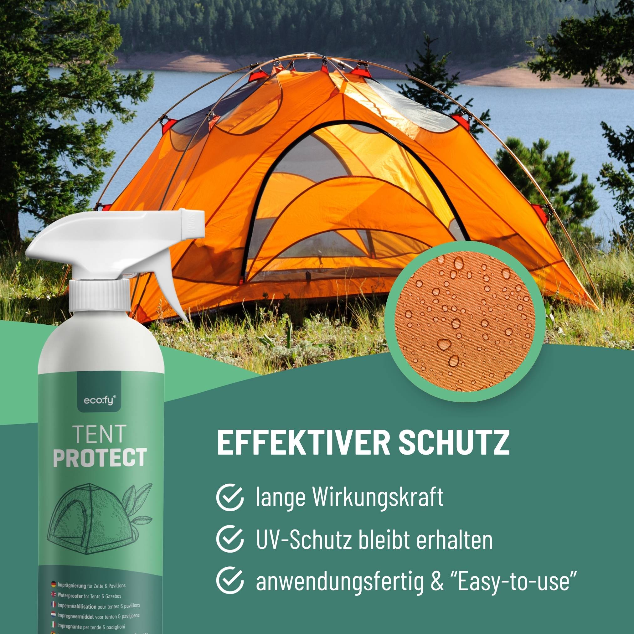 eco:fy Zelt Imprägnierung & Nahtdichter – Wasserdichtes Imprägnierspray für Zelte, Pavillons & Outdoor Zubehör Regenschutz (10l)