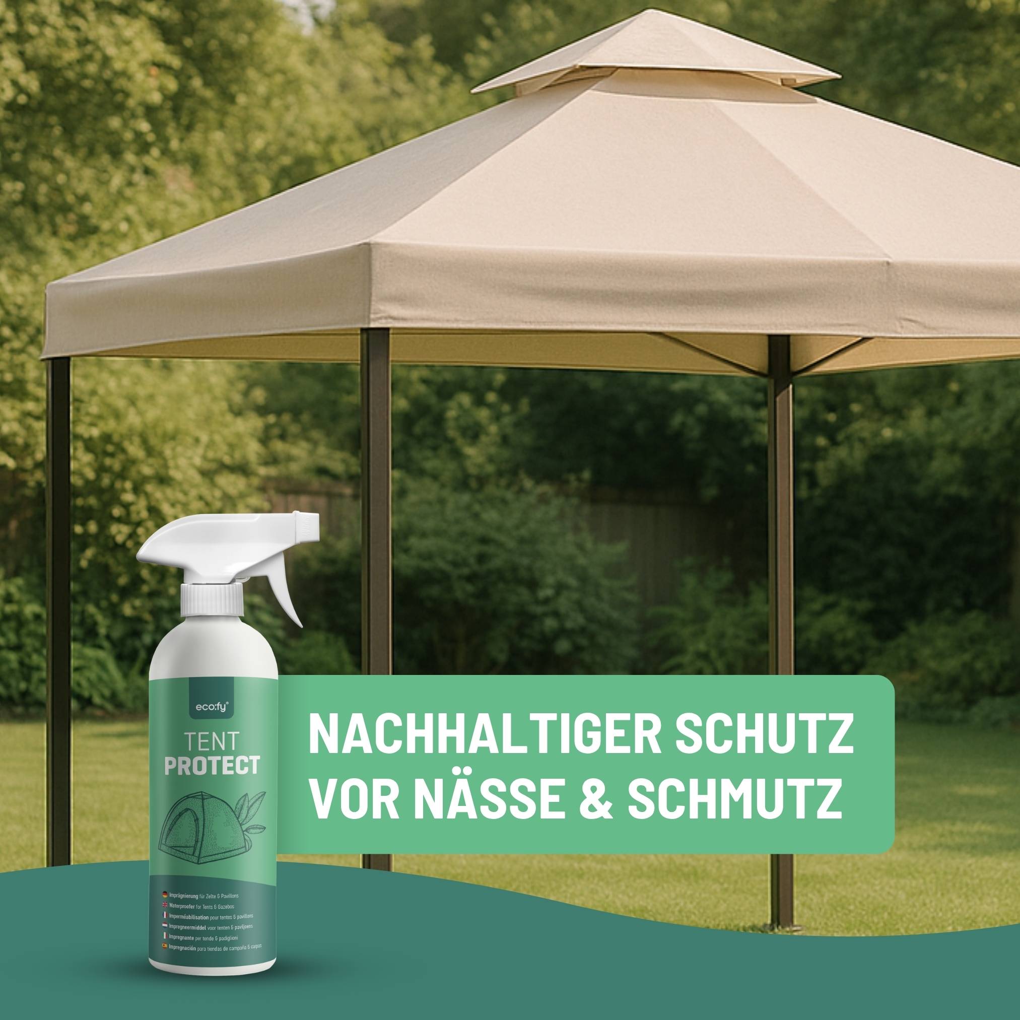 eco:fy Zelt Imprägnierung & Nahtdichter – Wasserdichtes Imprägnierspray für Zelte, Pavillons & Outdoor Zubehör Regenschutz (2,5l)