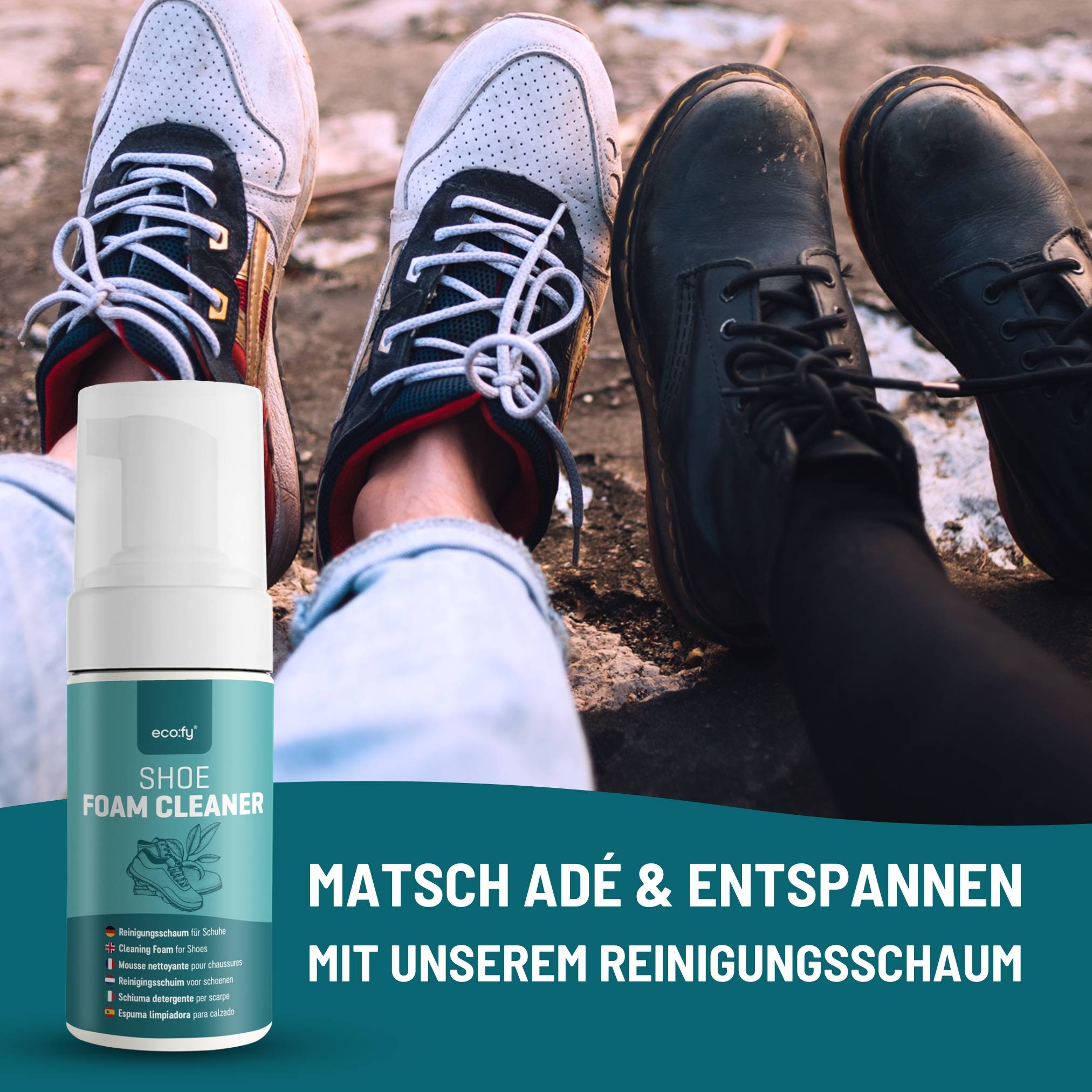 eco:fy Schuh-Reinigungsschaum - Reiniger für Stoff, Leder, Mischgewebe, Membran
