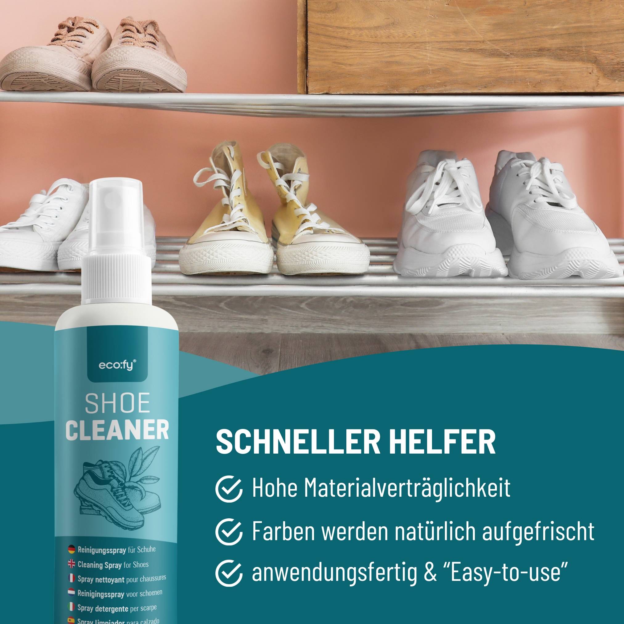 eco:fy Schuh Reiniger - Sohlenreiniger, Schuhreiniger, Spray, Fleckenentferner