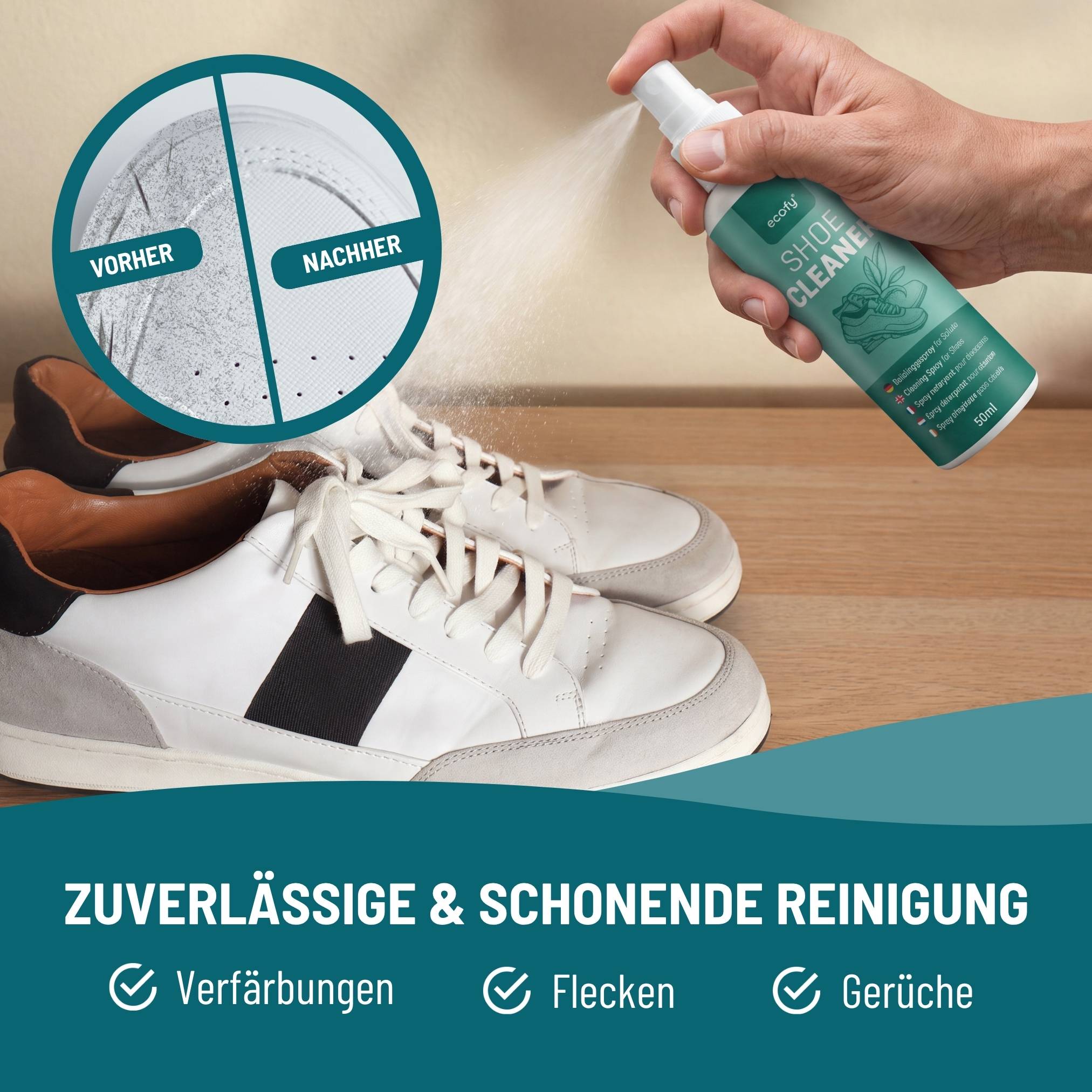 eco:fy Schuh Reiniger - Sohlenreiniger, Schuhreiniger, Spray, Fleckenentferner