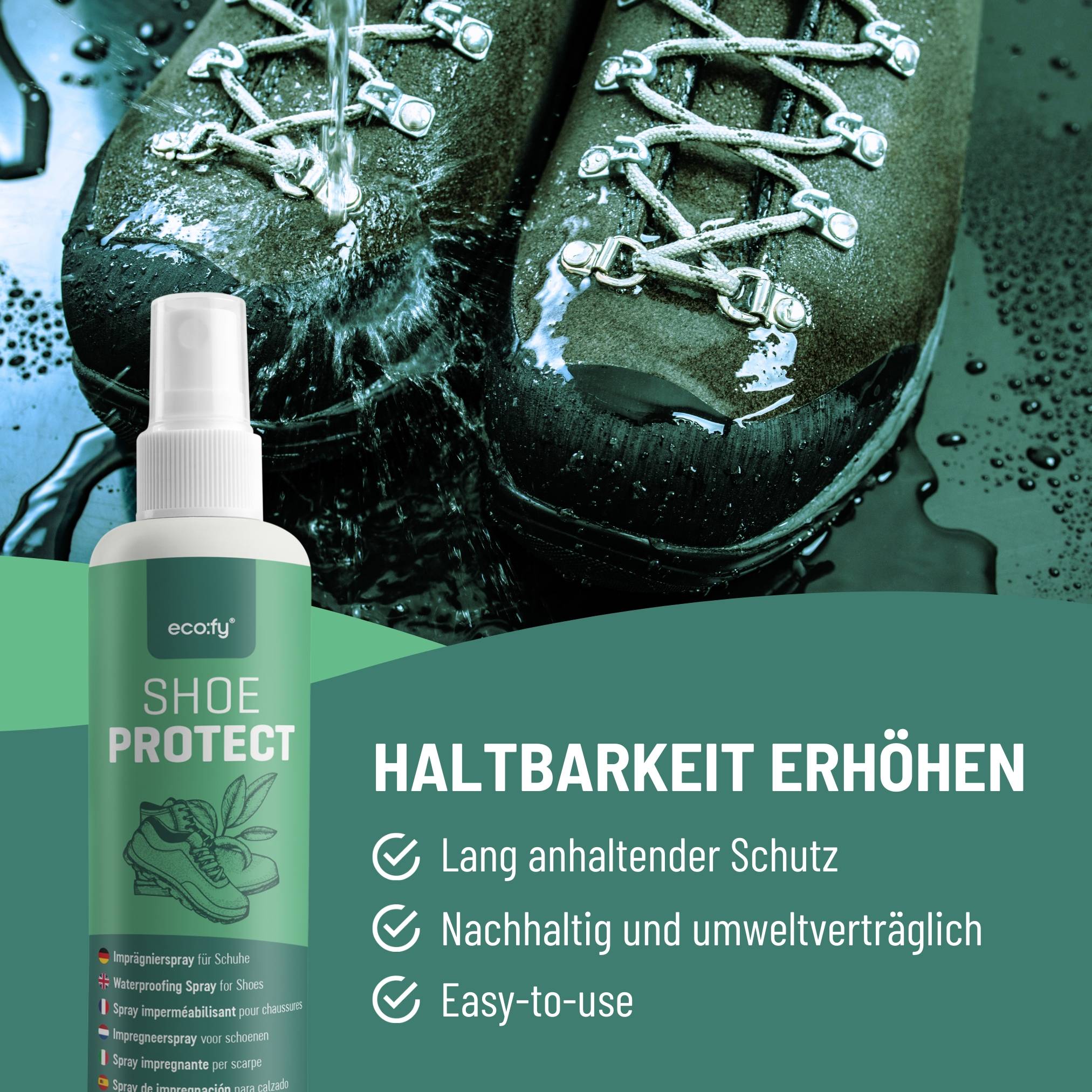 eco:fy Schuh-Imprägnierung - Spray gegen Nässe & Schmutz für Stoff, Leder, Mischgewebe
